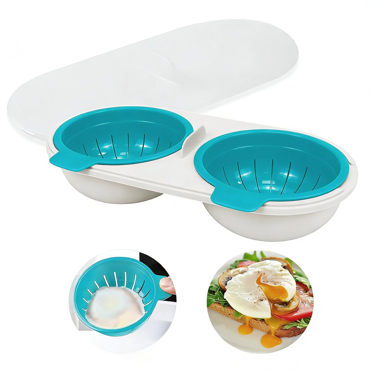Microwave Egg Poacher, Reusable Poached Egg Maker Microwave Egg Cooker, 2 Cavity Edible Silicone Double Drain Poached Egg Cups, Egg Cooker Kitchen Cooking Gadget