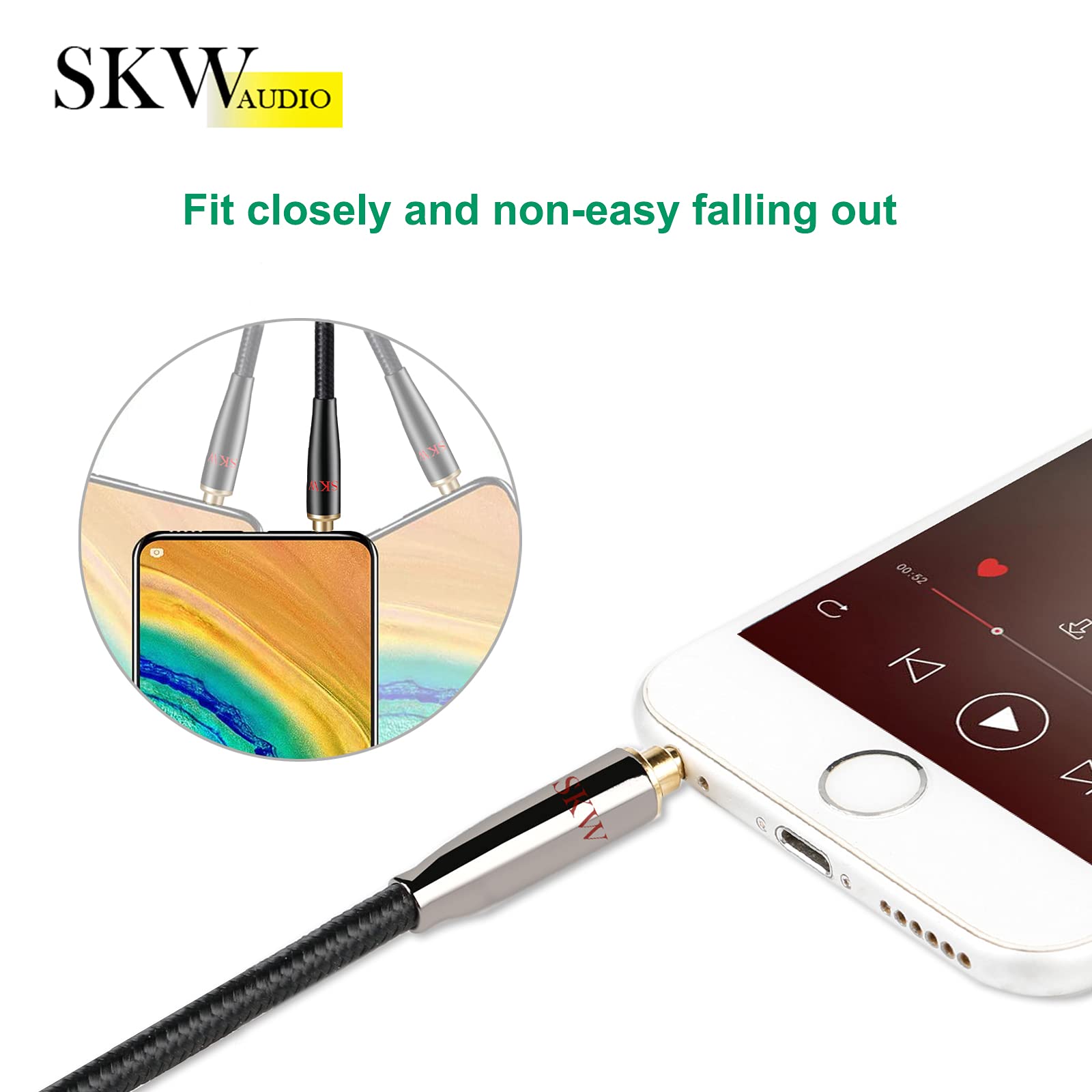 SKW Aux Kabel 3.5mm Audio Kabel (Hi-Fi-Sound) - 3m 3,5 mm Klinkenkabel für Kopfhörer, Heim-Stereo, IPad, Echo Dot, Sony usw - Nylon