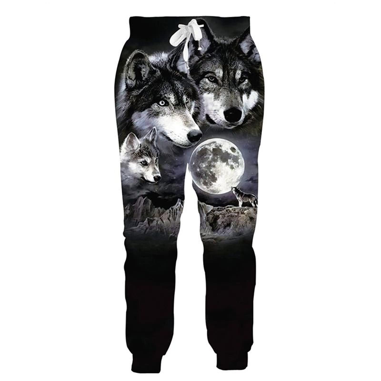Uioklmjh Men's Jogger Pants 3D Printing Wolf Moon Pattern Trousers Streetwear Unisex Casual Sweatpants