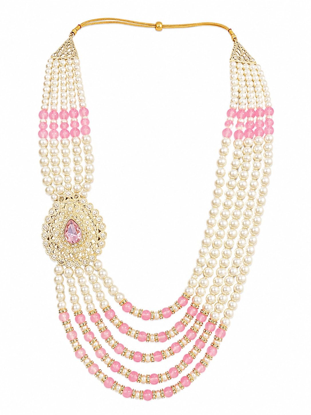 Multi-Layer Pearl Necklace for groom, Crystal Rhinestone Brooch, Traditional Indian Groom Jewellery-image-4