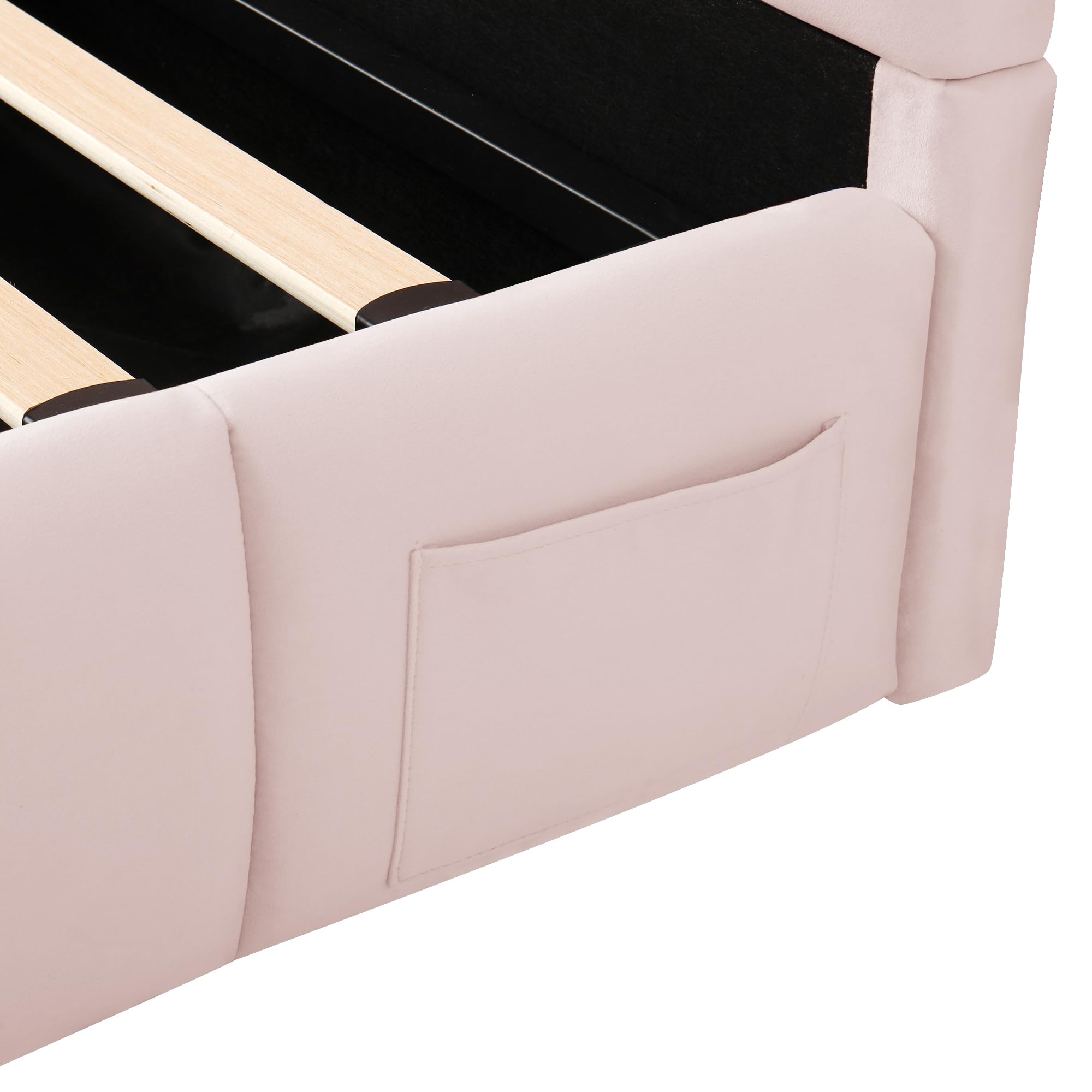 Mrwoo Cama Tapizada 90x200cm con USB, Cama Individual con Compartimento de Almacenamiento Hidráulico, Además, Rosa (Cama Sin Colchón)