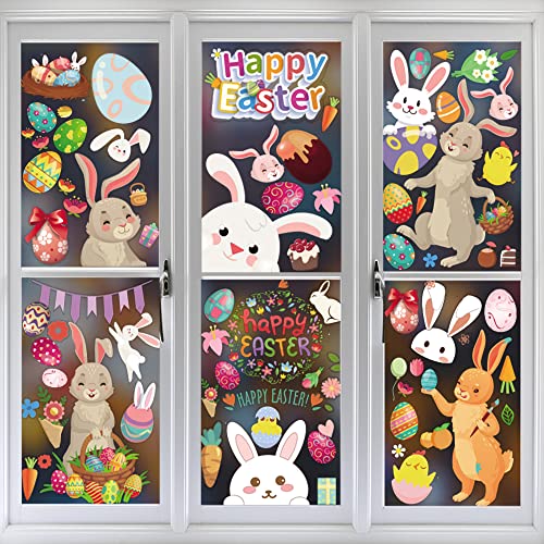 Easter Wall Stickers 150 Pcs Easter Eggs Bunnies Window Wall Decal Rabbits Vinyl Wall Decor Mural For Living Room Bedroom Home Nursery Wall Decorations #TOP25
