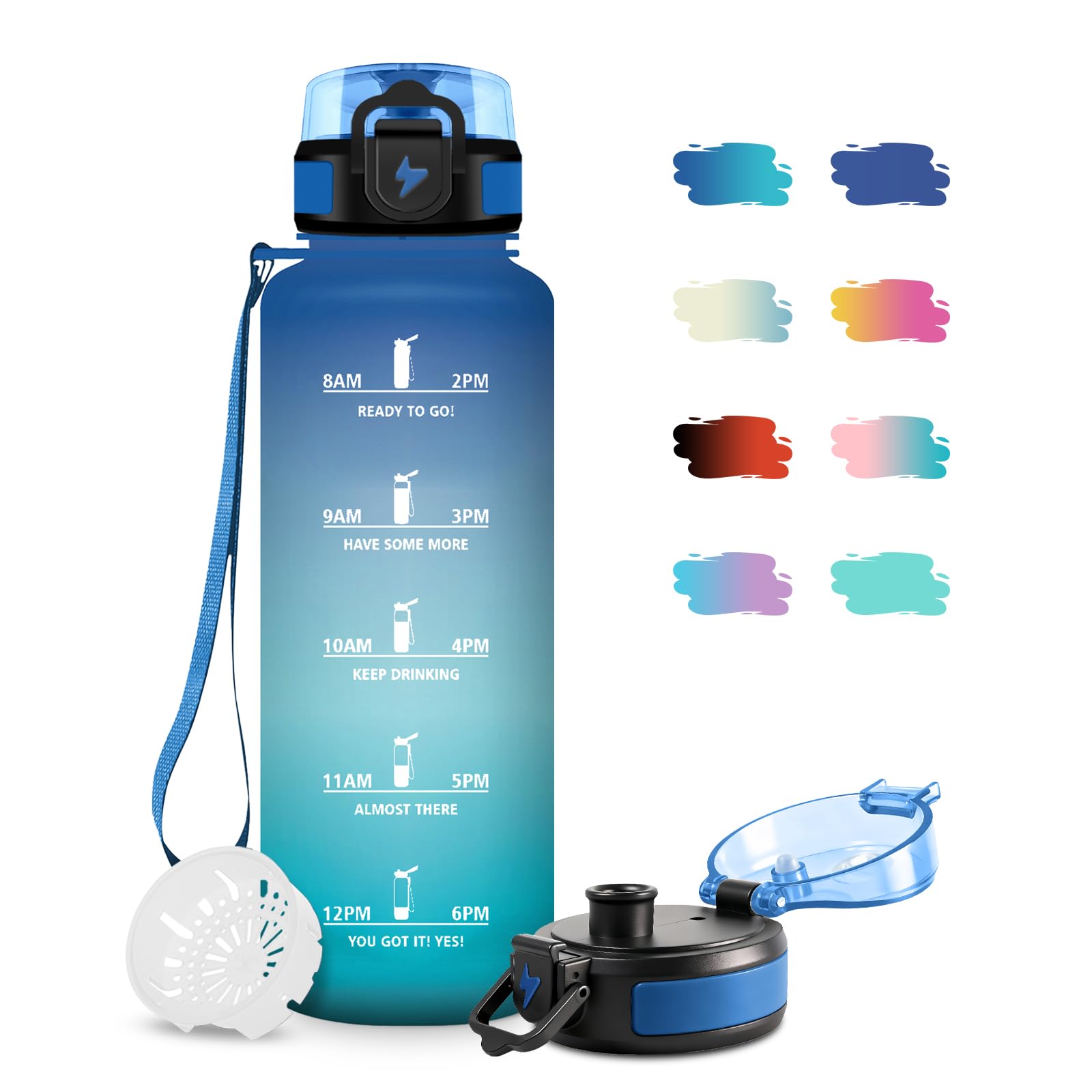 Borraccia 1,5 Litro, Borraccia Sportiva con Filtro, Bottiglia Acqua Sportiva con Indicatore del Tempo, Facile da Pulire, Borracce a Prova Di Perdite, per Bicicletta, Viaggio, Ufficio, Campeggio