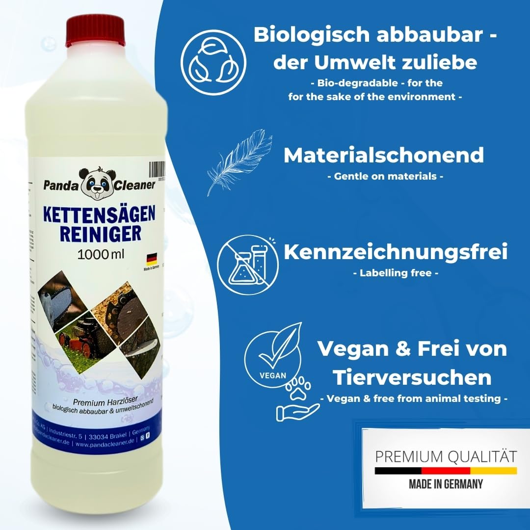 PandaCleaner nettoyant resine taille haie - Nettoyant pour tronçonneuse avec tête de pulvérisation - Dégraissant de résine 1000 ml