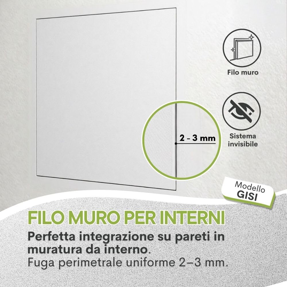 Sportello Filo Muro GiSI INTEGRA su Misura in MDF Idrofugo e Telaio Alluminio – Chiusura Filomuro per Muratura da interno