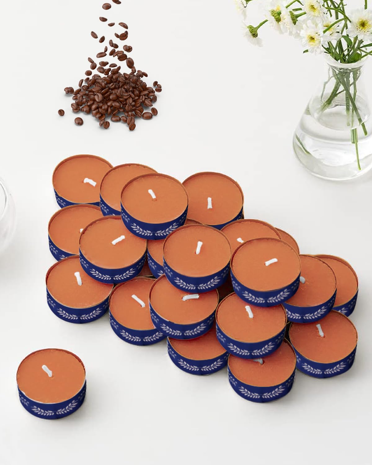 ThinkArtDecor Scented Tealight Candles, Organic Luxury Aroma Upto 4 Hours, Smokeless & Dripless Soy Wax Diya (Pack of 12, Caramel Mocha)