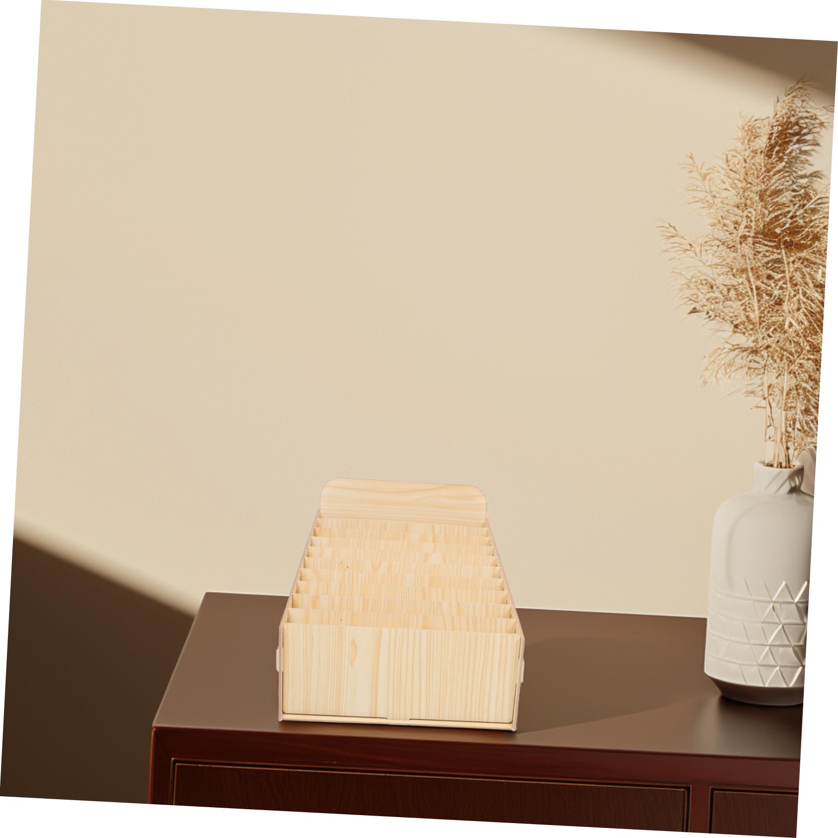 Scatola Organizzatrice Fatture in Legno Beige Multi Scomparto