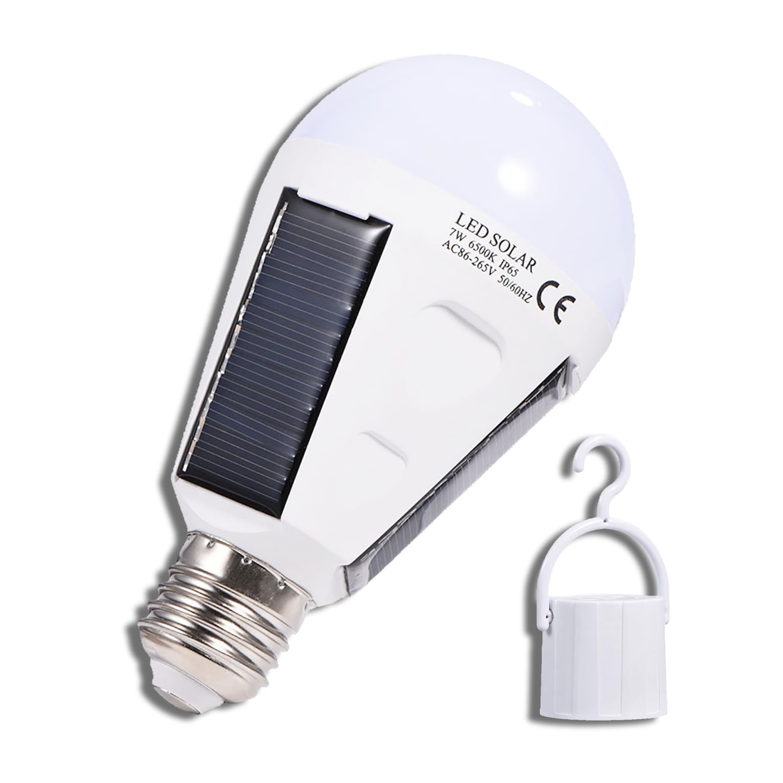 HERCHR Solar LED Light Bulb, E27 7W 12W Rechargeable Battery Backup Bulb with Portable Hook for Home Emergency Outdoor Hiking Camping Light (7W)
