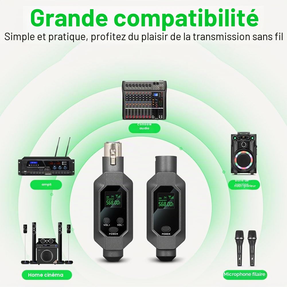 Système de microphone sans fil Audio émetteur et récepteur Adaptateur de microphone XLR à brancher pour microphone dynamique, mixeur audio, système de sonorisation, G6 (1 en 2)