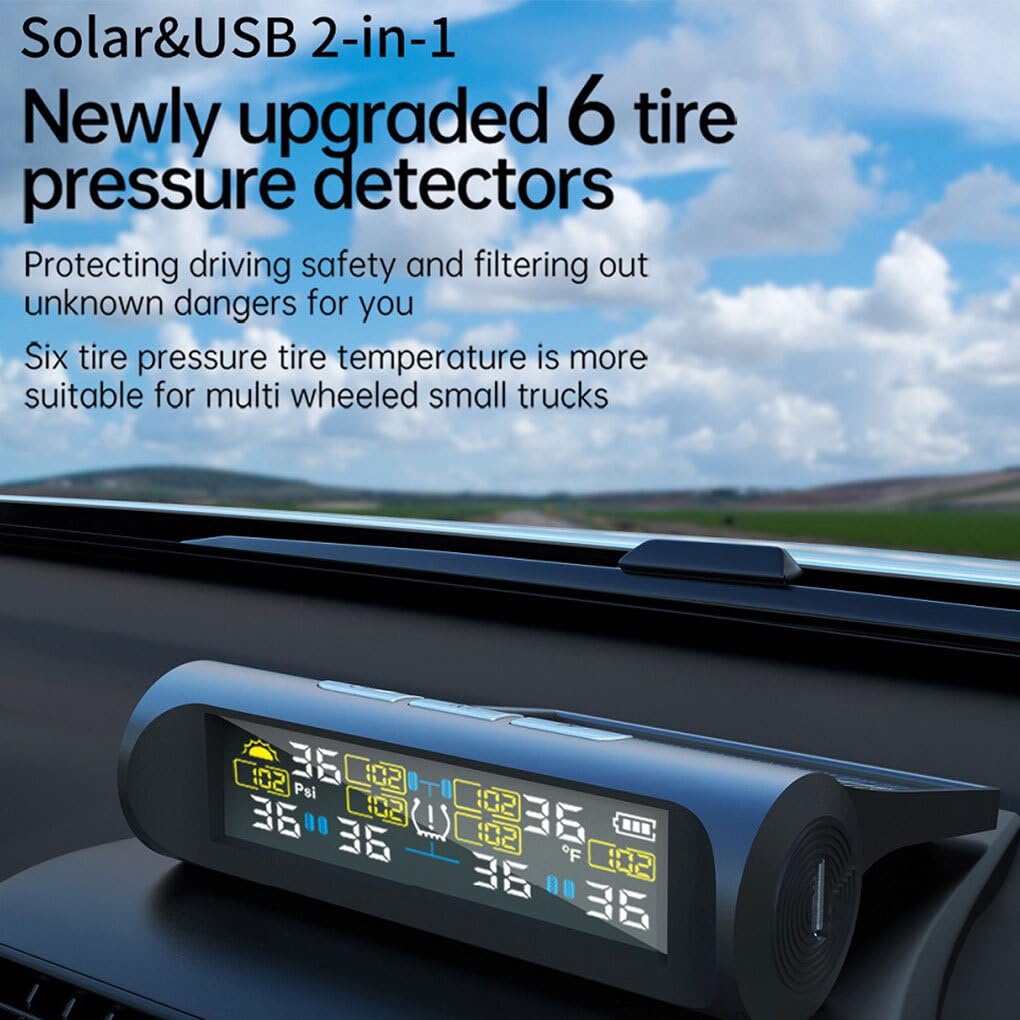 Bezprzewodowy system monitorowania ciśnienia w oponach Solar RV | System ciśnienia w oponach z 6 czujnikami Łatwy instalacji Trwałe rozwiązanie Bezprzewodowy monitorowania Solar RV TPMS