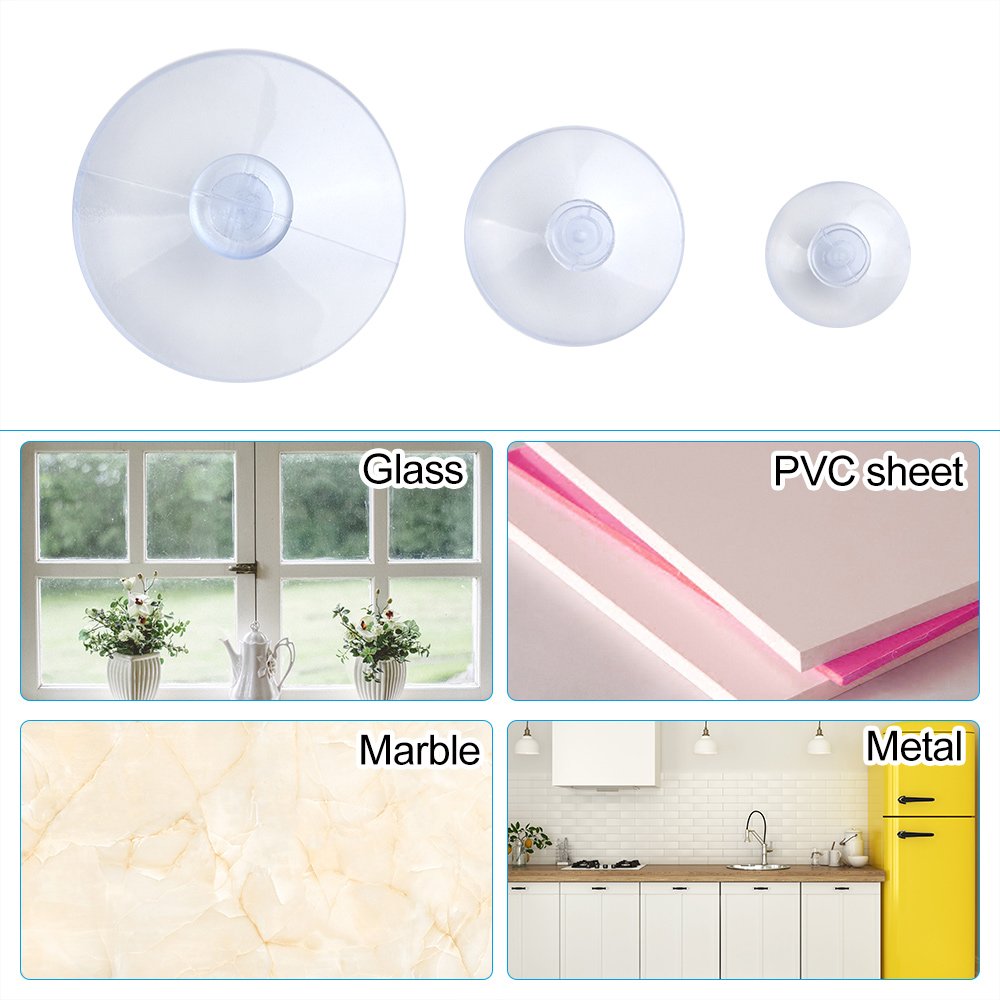 Skyzone Plastic transparante zuignappen voor aquariumzonwering, 8 stuks, 45 mm, transparant, rond glazen tafelblad, zuignappen met schroefdop voor autoluifels, badkamer, keuken raamspiegels