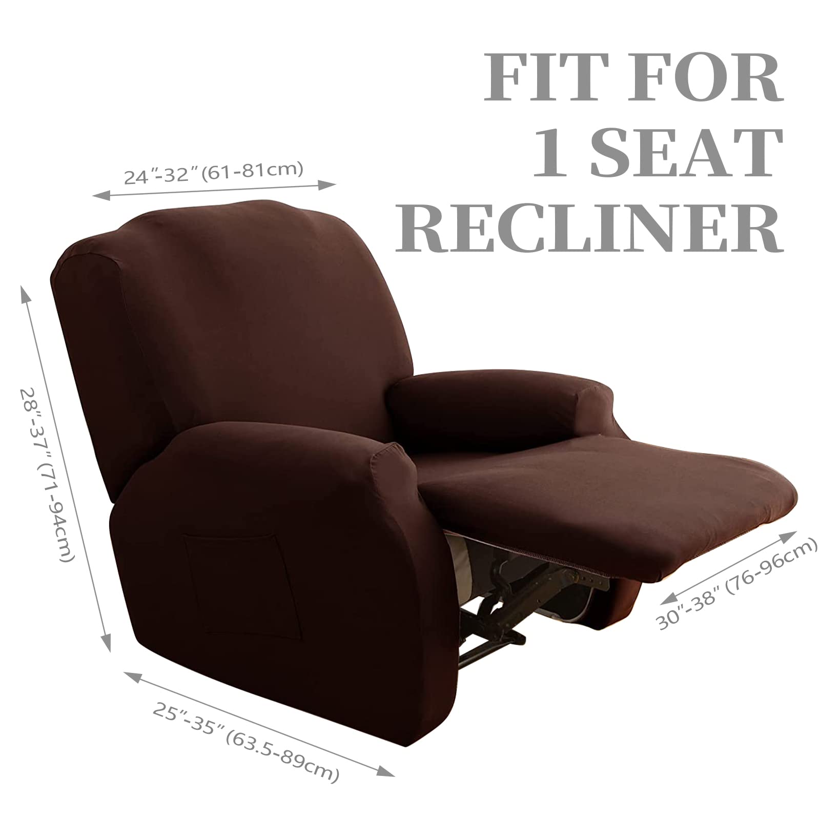 FIGOOO Copripoltrona Relax Reclinabile Copripoltrona 1 Posto Elasticizzato Relax Universale con Tasche 4-Pezzi Fodere per Poltrona Relax Lavabile Rimovibile Coprisedile Chivas,Marrone Scuro