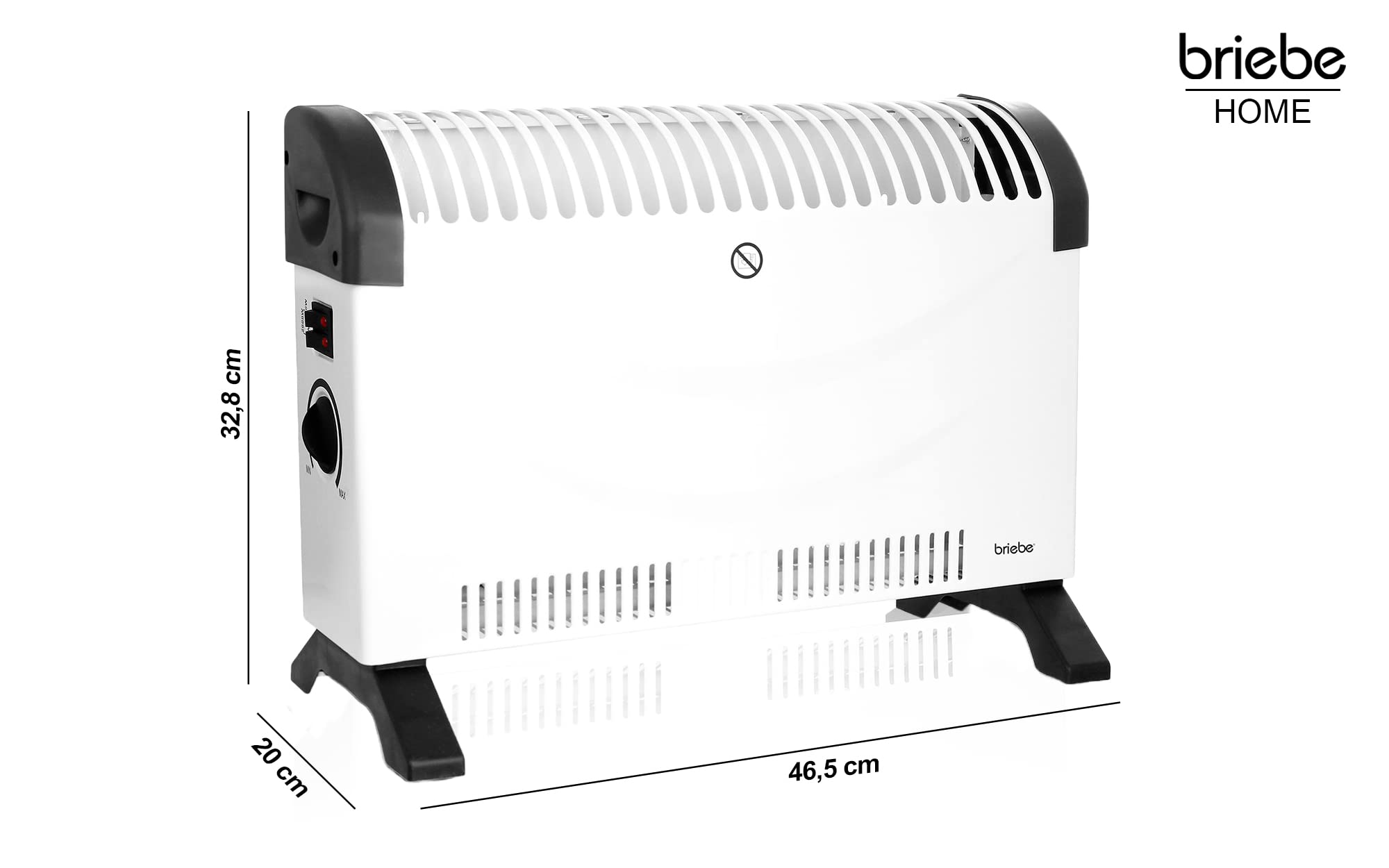 briebe Radiador Convector Eléctrico Aire Caliente, Regulador de Temperatura, Termostato Para Bajo Consumo, Silencioso, Portátil, Asas de Transporte, 3 Niveles Potencia 750W, 1250W, 2000W (Blanco)