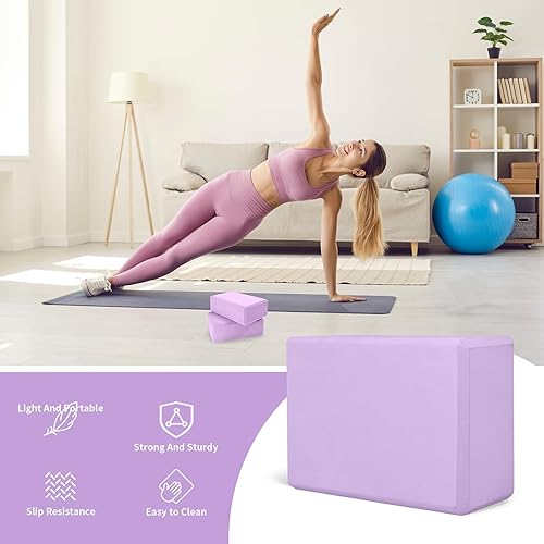 Miniatura 5 de Yoga Block 2 Pack 9"x6"x3", Sturdy Yoga Foam Blocks, High Density & Non Slip Surface for Pilates & Stretching, Fitness Accessories for Stability &