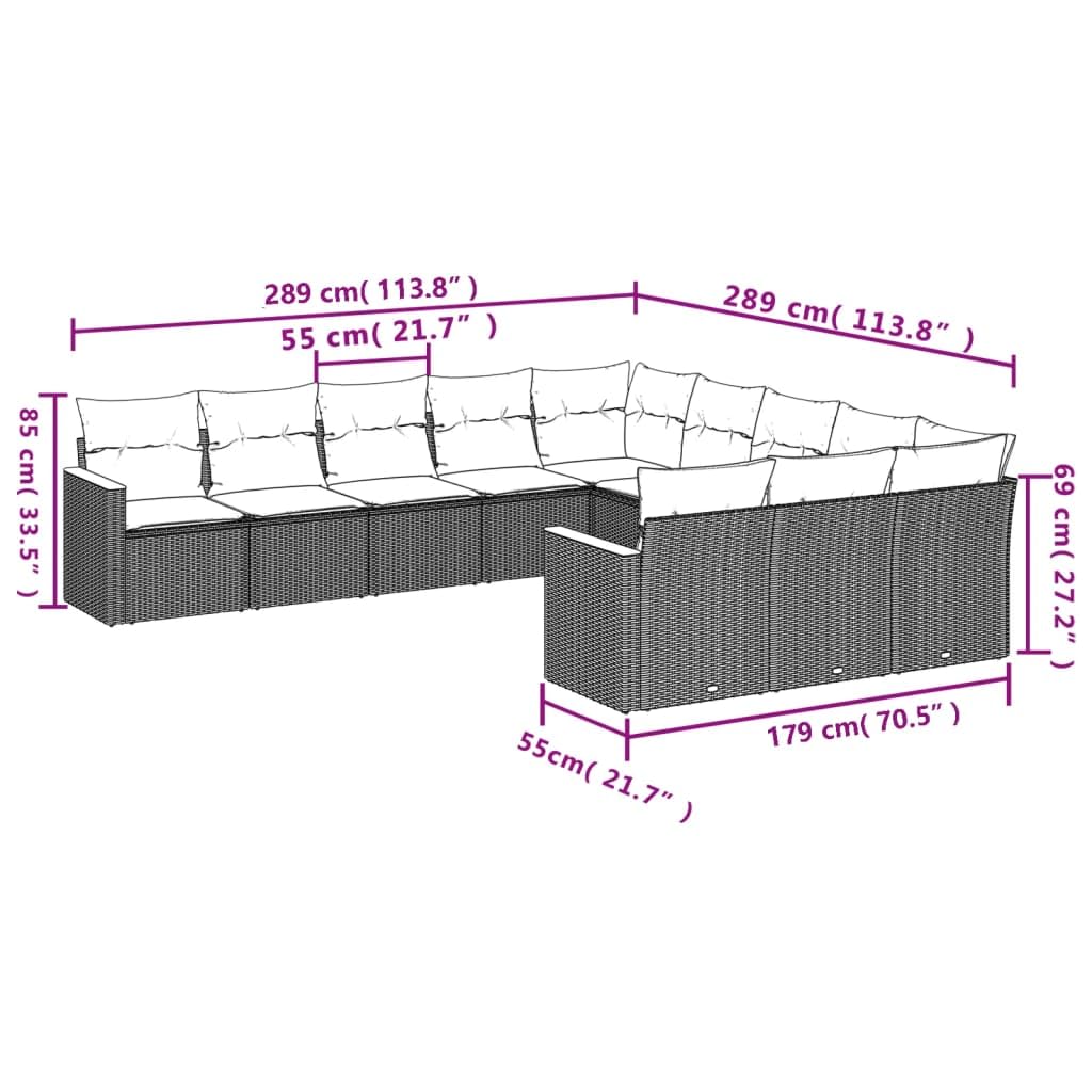 11-TLG. Set divano da giardino con cuscino, beige, polyrattan, design modulare, resistente ai raggi UV, spazio per terrazza, balcone, giardino