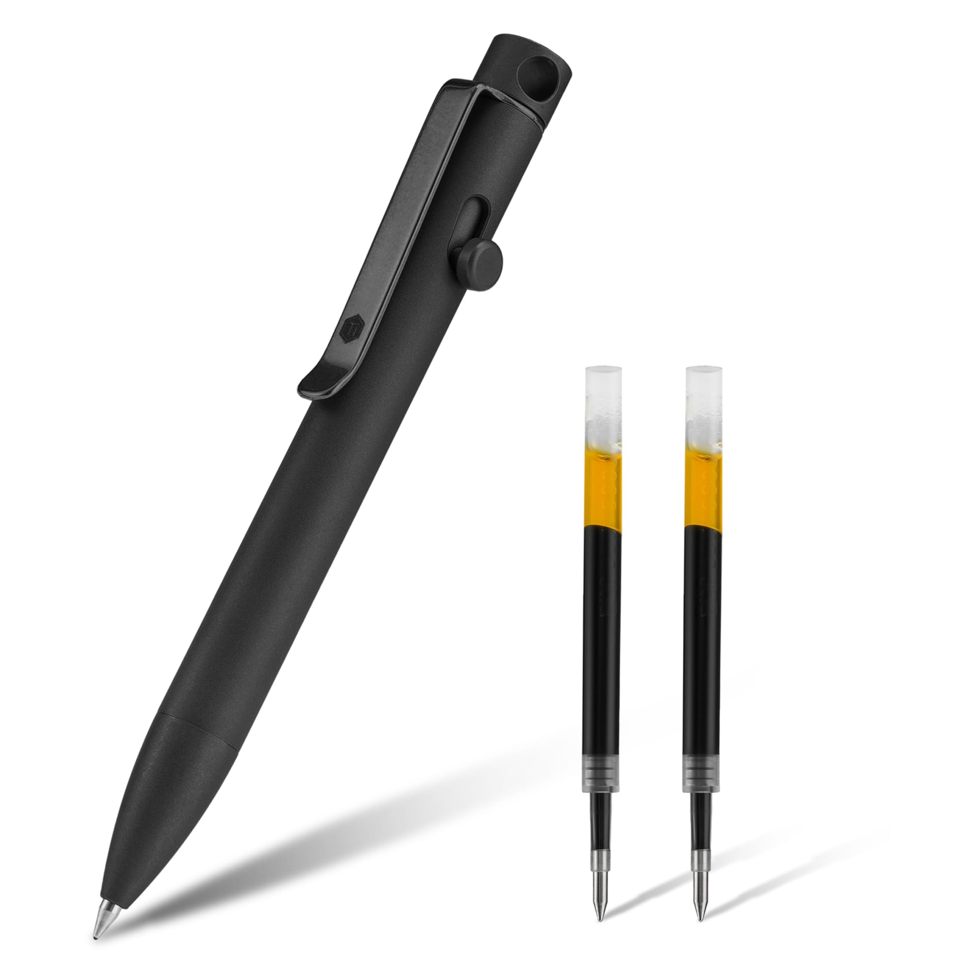 KeyUnity KP03BK Bolt Action EDC Pen with Clip, Titanium Pocket Ballpoint Pen for Everyday Carry (Black)