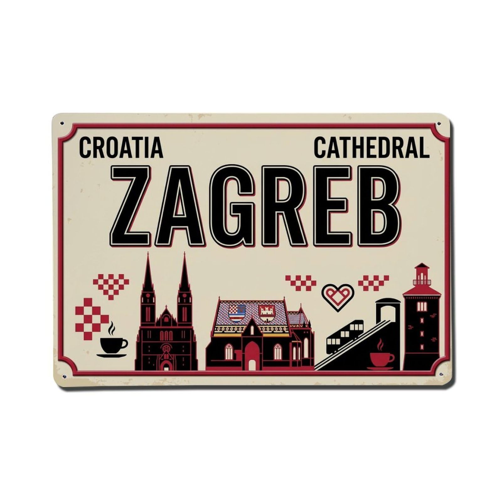 Cxhjca 8X12inch(20X30cm) Vintage Travel Zagreb Cathedral Funicular Metal Tin Sign