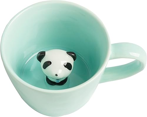 DIHOclub Taza de cerámica de panda con animal 3D oculto, taza de figura de animal de dibujos animados hecha a mano, taza linda, regalo de Navidad y