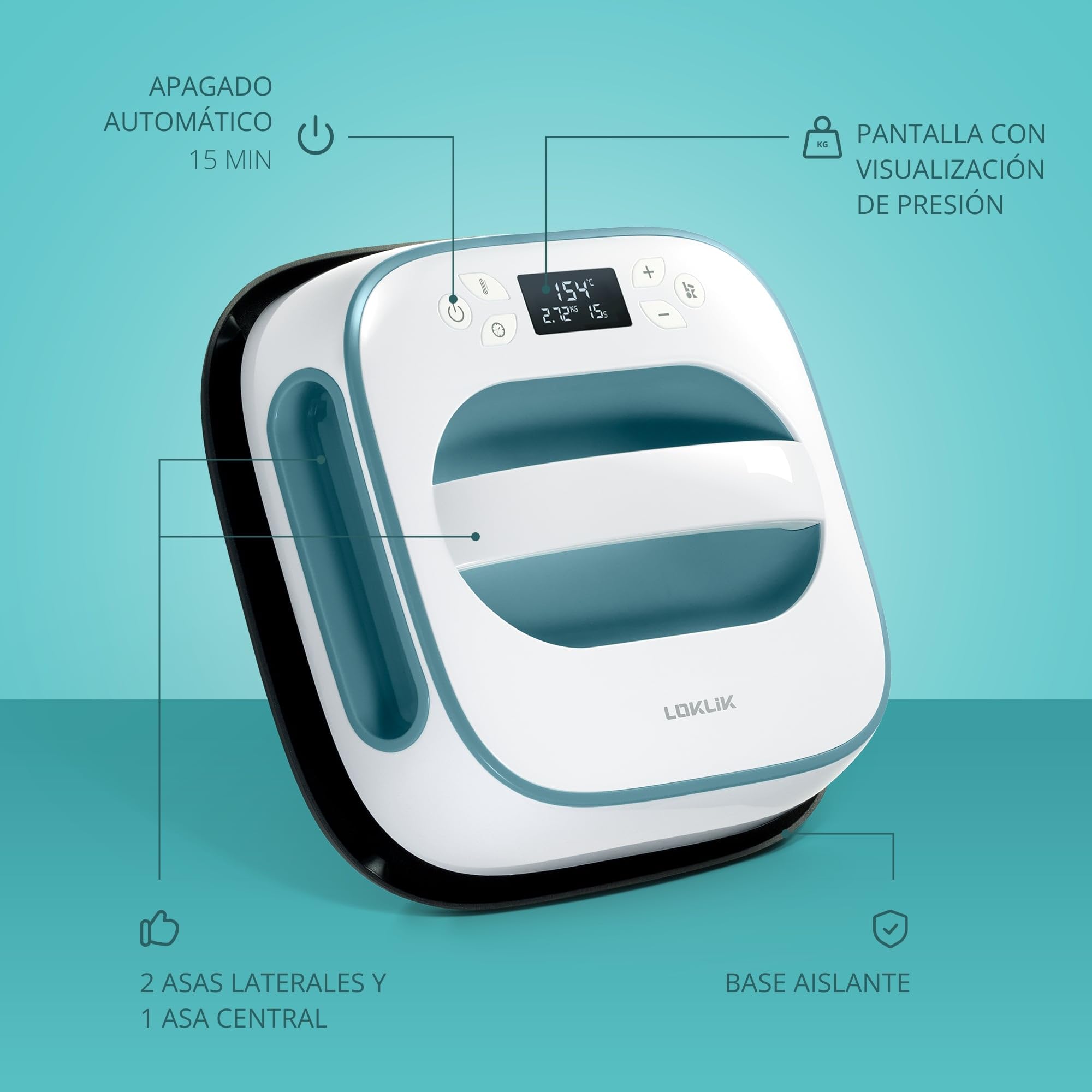LOKLiK Easy Heat Press - Prensa de Calor para Personalizar Camisetas, Suéteres, Mantas, Toallas, Bolsas Tote, Mochilas y Otros Tejidos 25,5 x 25,5 cm - Portátil