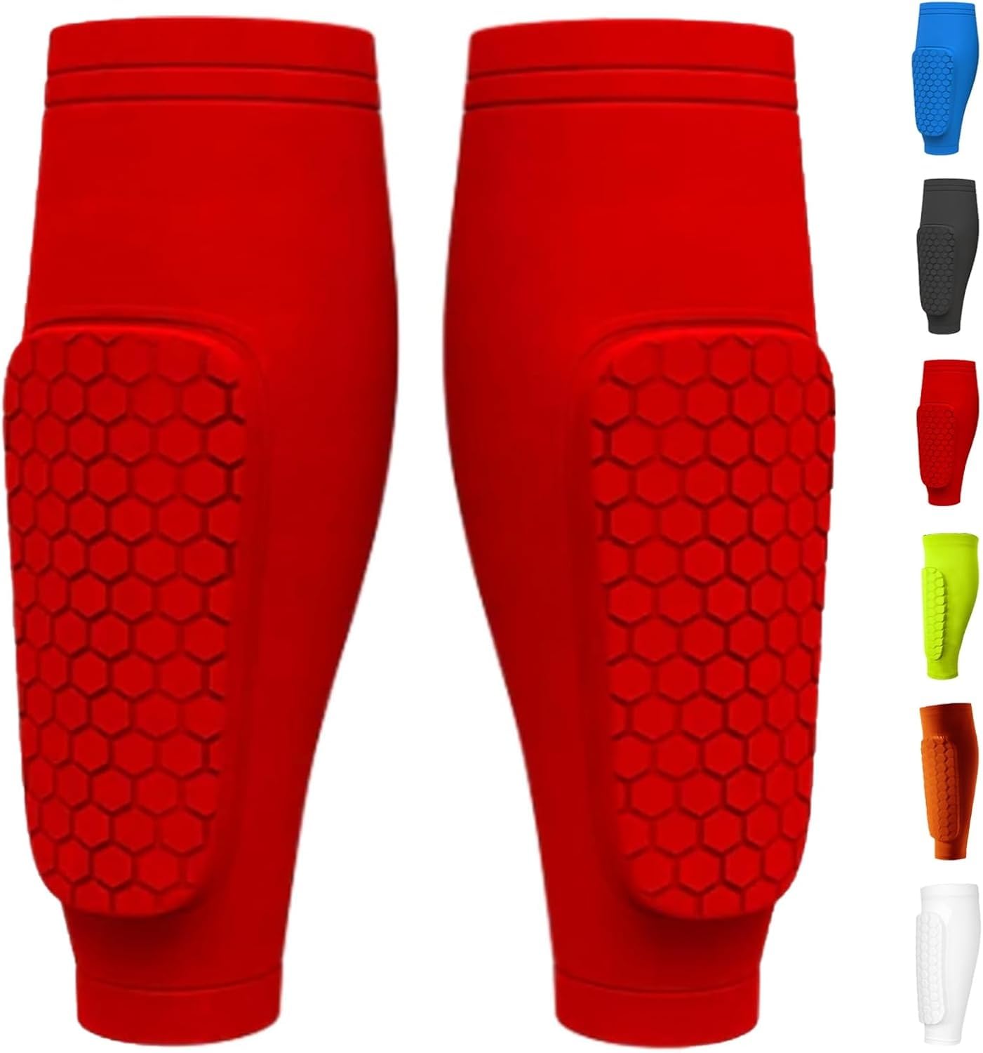Shindefender Shin Guards, Shin Defender Shin Guards, Soccer Shin Guards for Kids and Aldult, Compression Sleeve with Honeycomb Pads - Soccer, Football, Boxing(Red,Large)