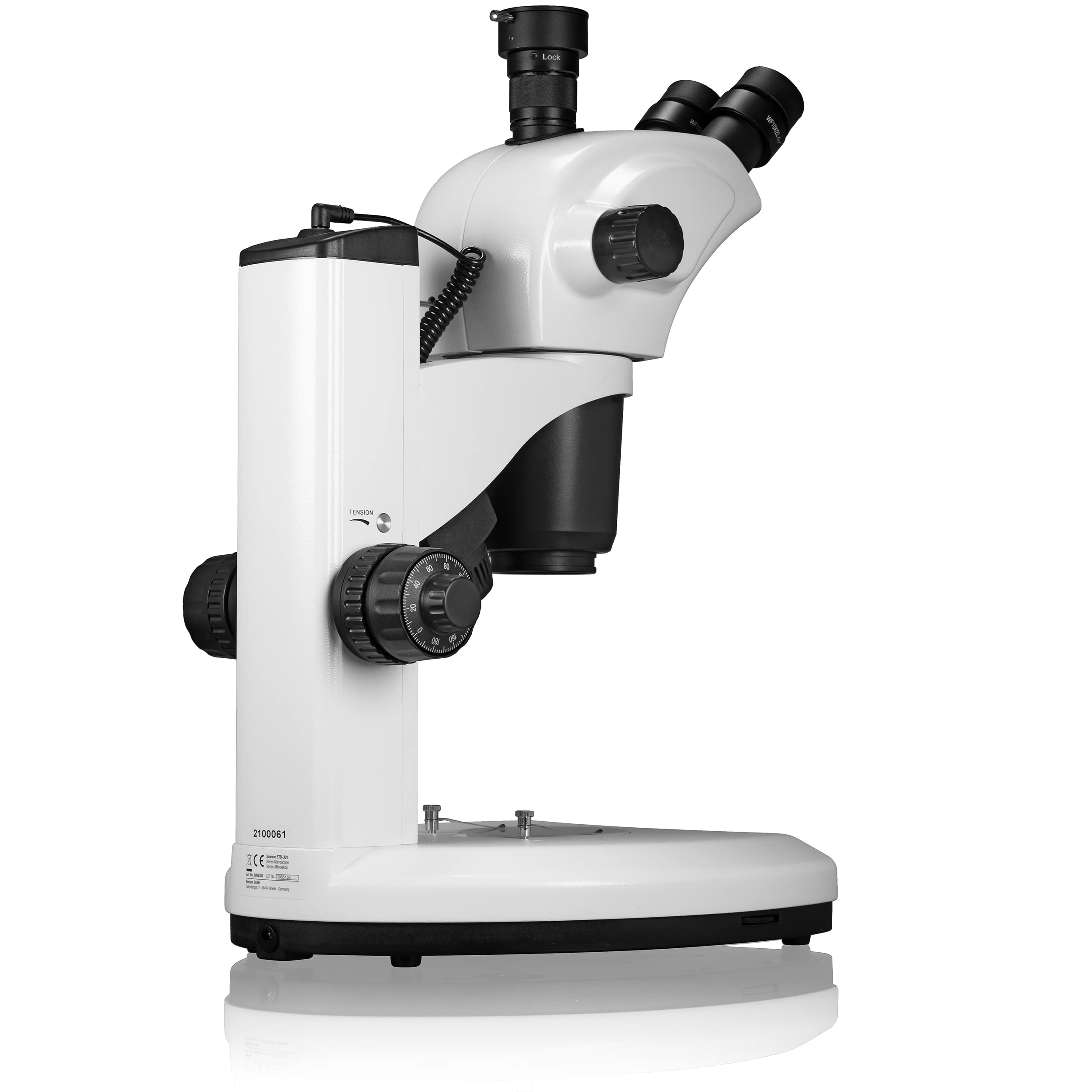Bresser Science ETD-301 - Microscopio estéreo (7-63x, Gran Distancia de Trabajo (100 mm) y Conector para cámara) | Trinocular, Luz incidente y transmitida, Distancia de trabajo 100 mm, Enfoque grueso y fino, Adaptadores T2 y C Mount