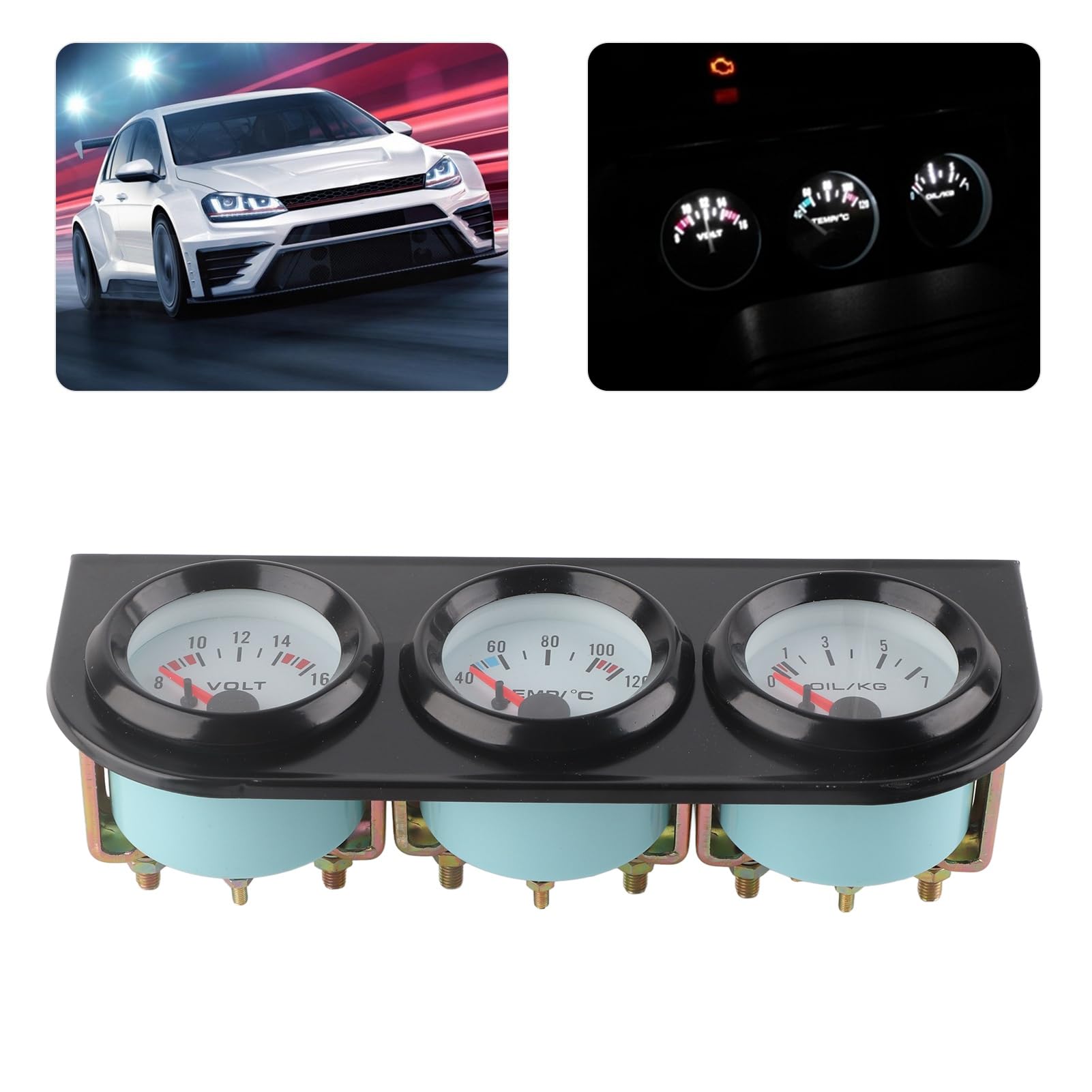 Kit de Triple Indicador Universal para Coche, Indicador de Presión de Aceite Multifunción KIMISS, Temperatura del Agua + Voltios + Medidor de Presión de Aceite, Instrumento de
