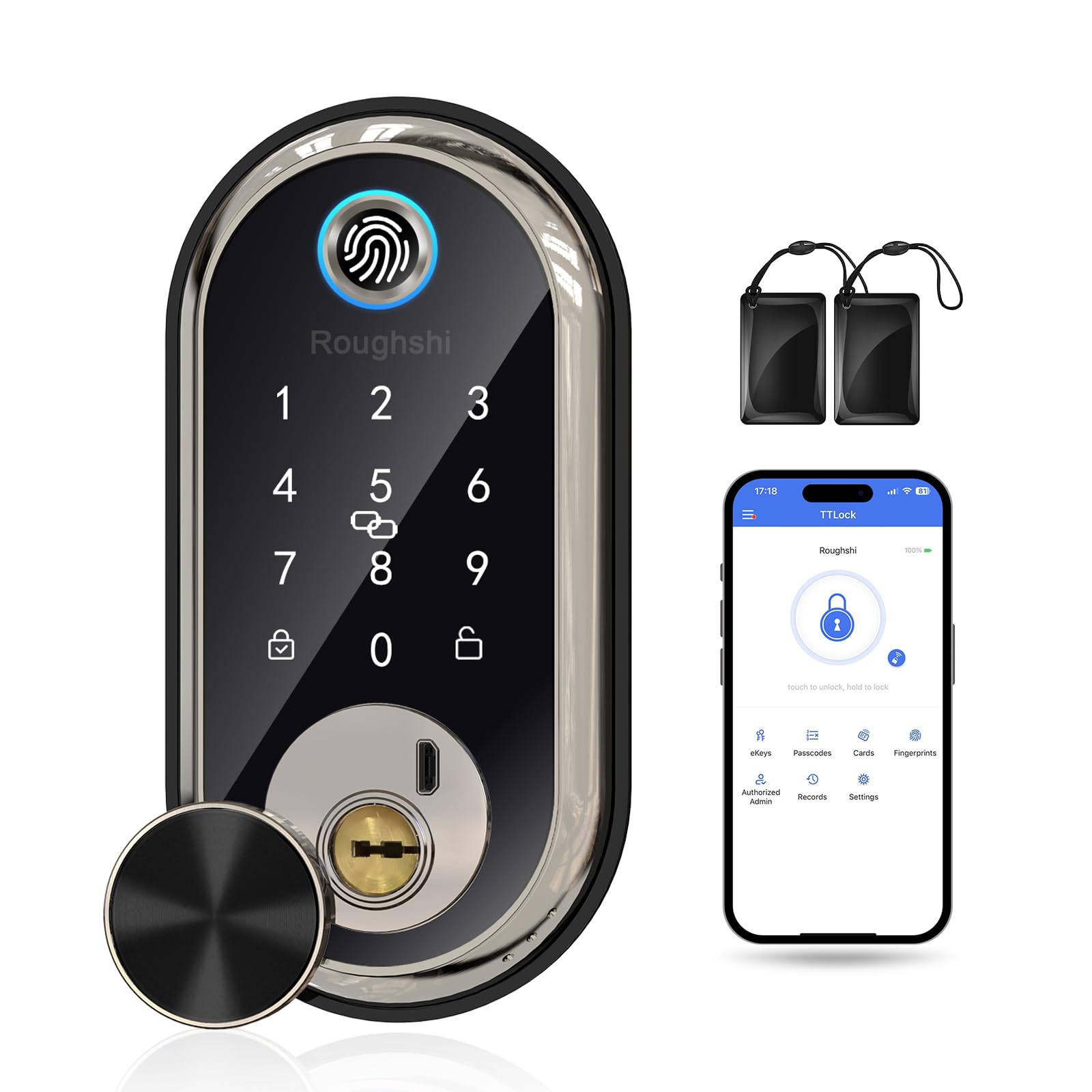 Deadbolt Smart Lock, Keyless Entry Electronic Door Lock-Smart Lock for Front Door-Code-5-in-1 App Control Door Lock, Auto Lock for Homes and Hotel, Fingerprint Bluetooth Lock with Keypad, Satin Nickel