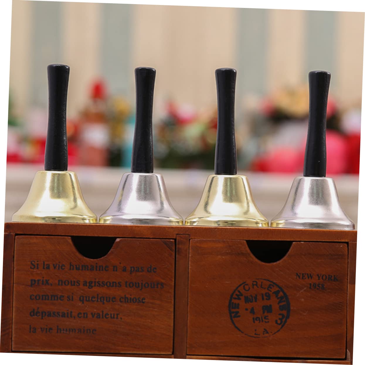 ARTIBETTER 2Pcs Christmas Hand Bell Dinner Party Bell with Ergonomic Handle for Restaurant Call Service and Festive Decorations Silver