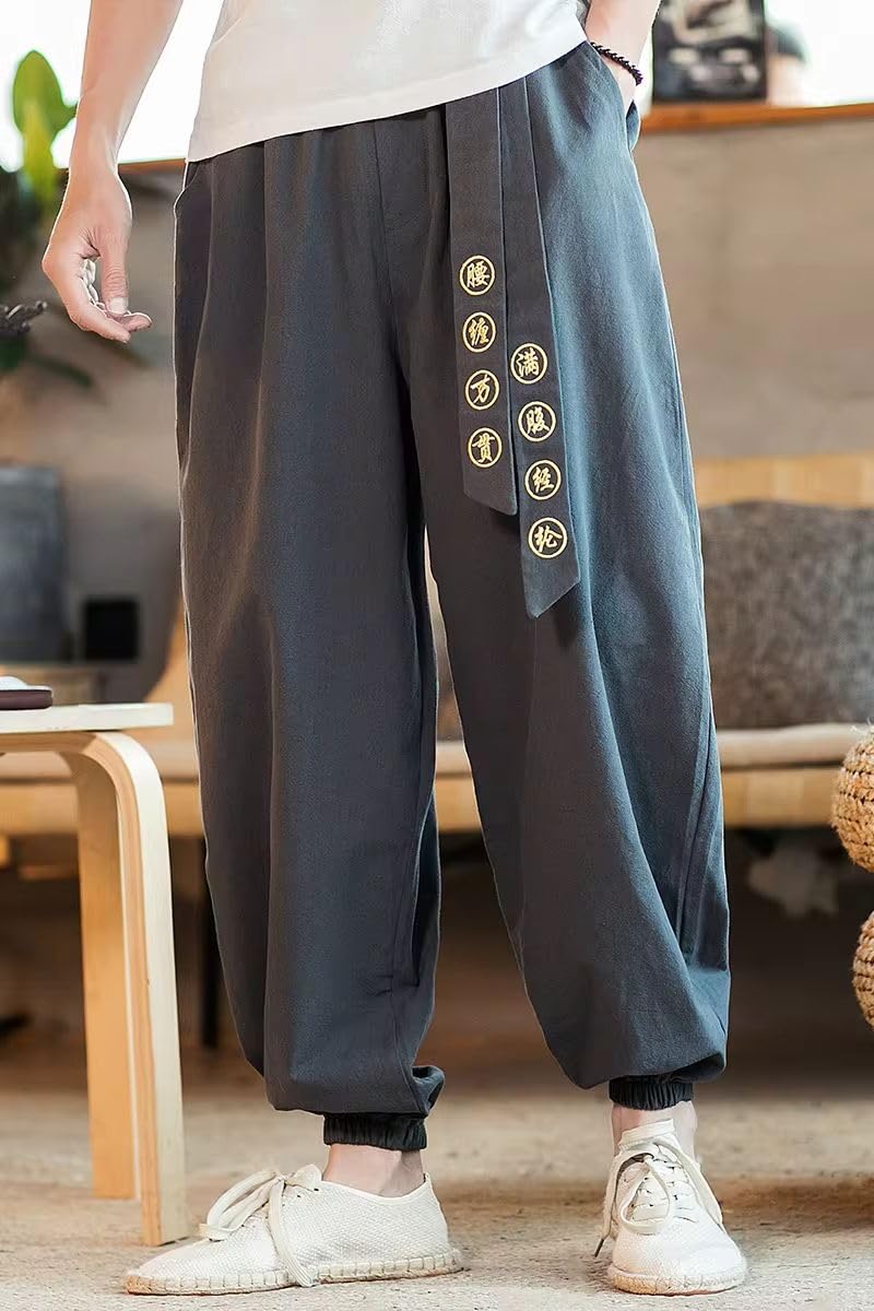 WOLONG Primavera Uomini Casual Kimono Pantaloni Allentati Harajuku Pantaloni Uomo Tradizionale Harem Pantaloni Maschili Ricamato Jogging Pantaloni