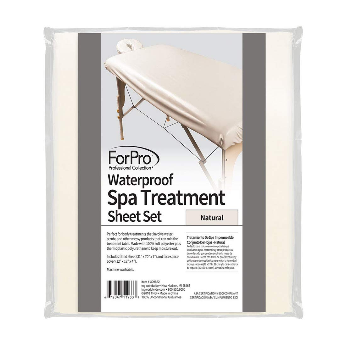 ForPro Professional Collection Waterproof Massage Table Cover, Protective Spa Treatment Sheet Set for Massage Tables, Machine Washable, includes Massage Fitted Sheet and Face Rest Cover, Natural