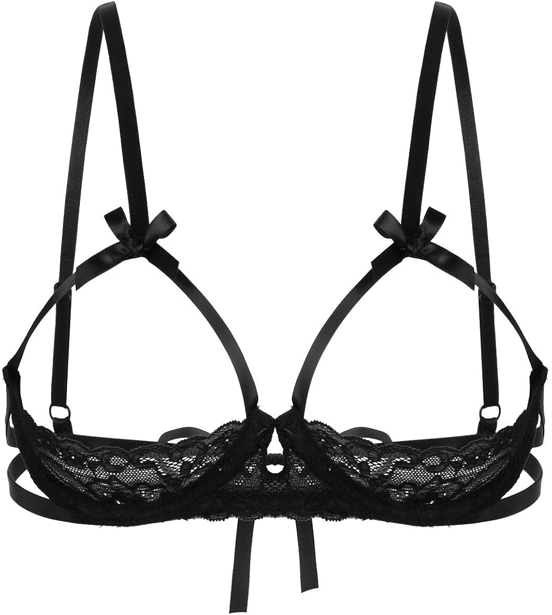 iiniim Women Sheer Lace Open Cups Bralette Bra Top Adjustable Bustier