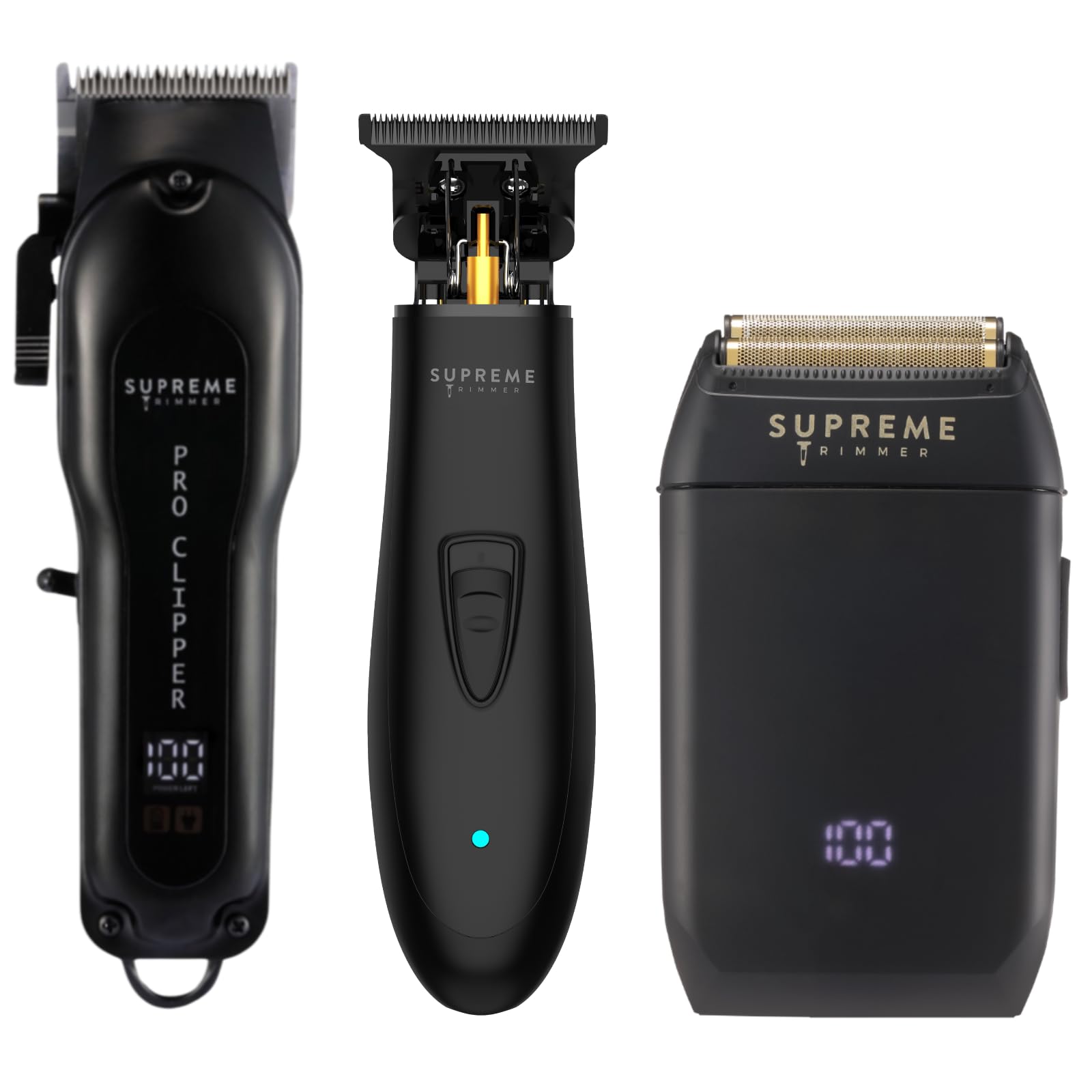 Supreme Trimmer 3-in-1 Barber Bundle | Pro Clipper, T-Shaper Trimmer & Crunch Foil Shaver | Professional Beard Trimmer Men’s Hair Clipper Kit | Black