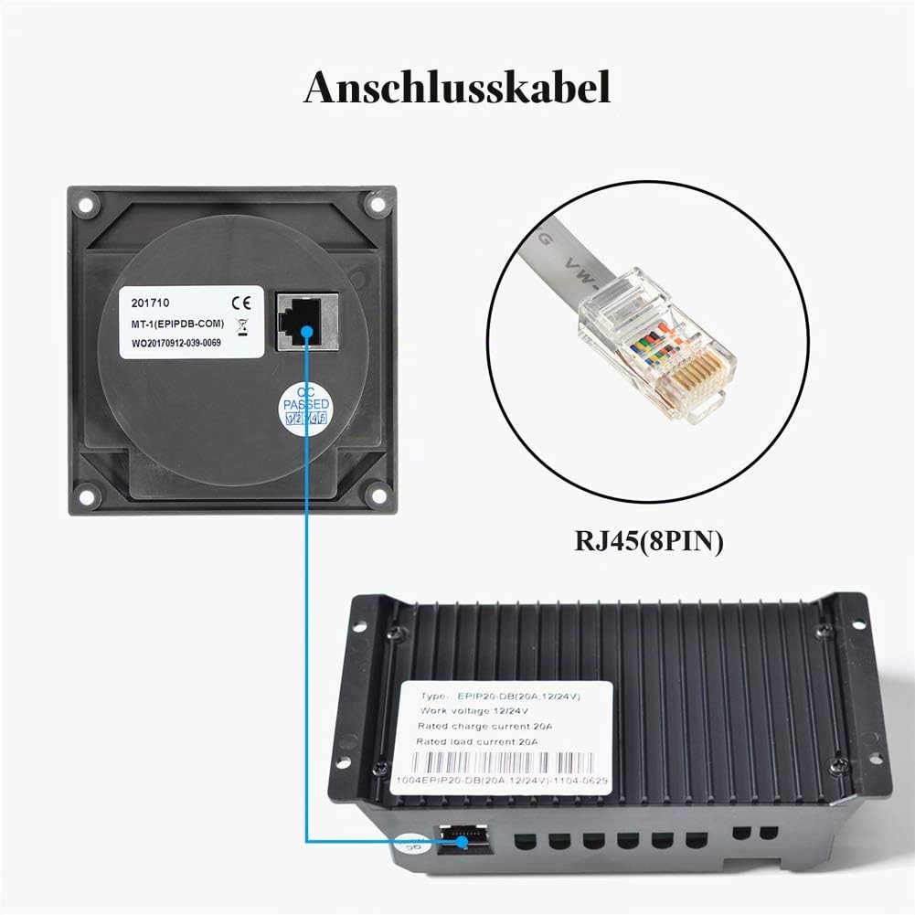 SolaMr Fernanzeige Instrument für Duo-Battery-Solarladeregler mit 10-Meter-Kabel für EPIPDB-COM-Serie (MT-1)