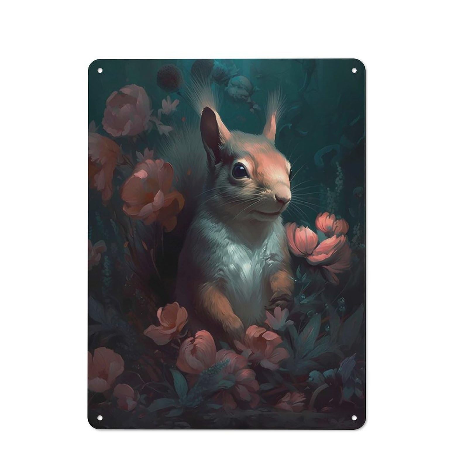 Squirrel Whimsical Creative Metal Wall Decor 40x30cm, Metal Desk Wall Sign for Hobby Room, Office, Lounge Or Living Room