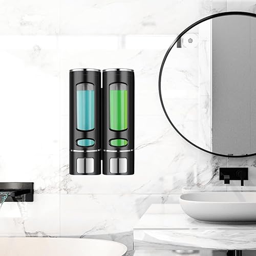 Miniatura 5 de Dispensador de jabón de manos montado en la pared, bomba de ducha negra de 13.5 oz13.5 fl oz, dispensador de jabón de loción líquida recargable