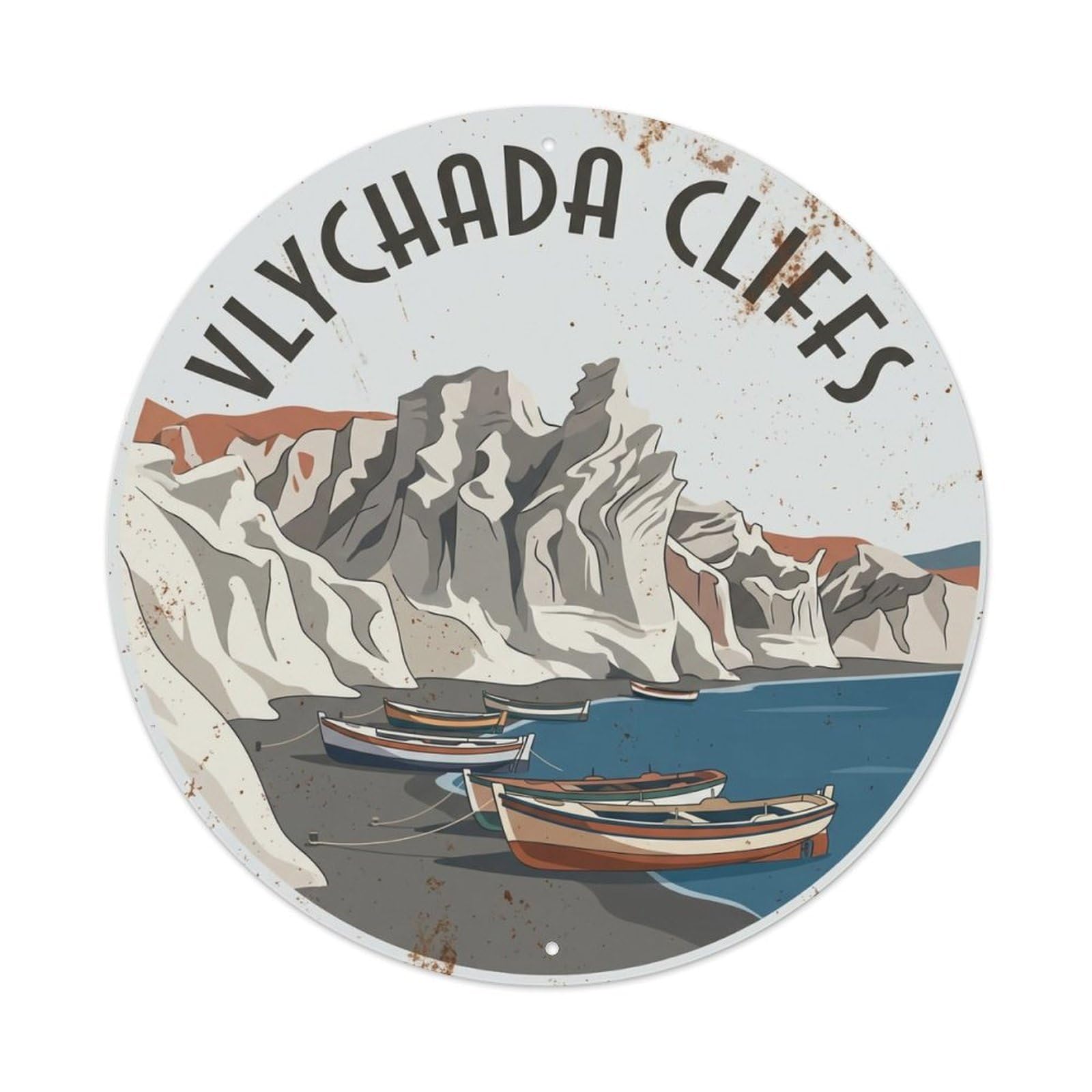 Vintage Travel Vlychada Santorini Cliffs Metal Tin Sign
