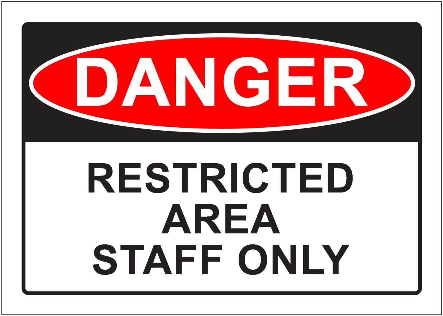 Restricted Area Staff Only Danger Sign, 12x8 Metal Tin Sign, access control plaque for company internal staff exclusive zones.