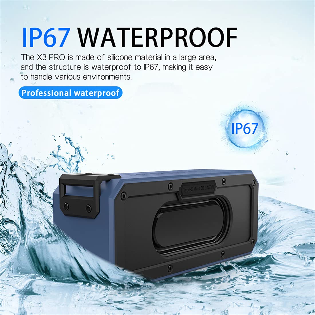 Altoparlante Bluetooth, Altoparlanti Wireless Portatili, IPX67 Impermeabile, Volume più Forte, Suono Stereo Cristallino, Basso Ricco, per All'aperto, Campeggio,Nero