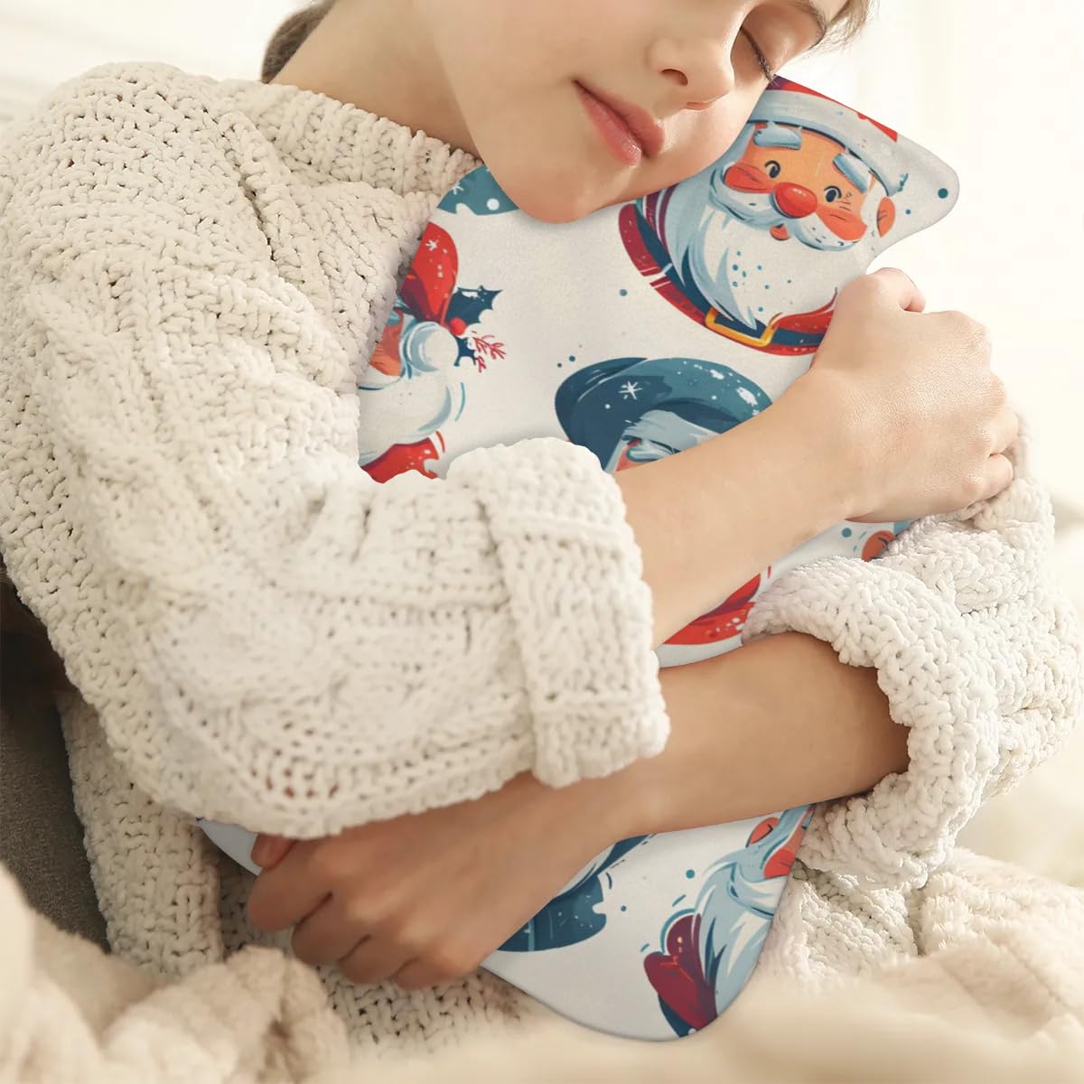 Hot Water Bottle with Soft Cover,2L Colorful Santa Claus Hot Water Bag for Hot and Cold Compress, Hand Feet Warmer, Xmas Santa Claus Rubber Hot or Cold Water Bottle Halloween Christmas Decorations