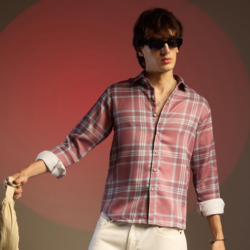 Image of CAHOOT Men's Foliage Strokes Shirt for Casual Wear | Spread Collar | Long Sleeve | Button Closure | Shirt Crafted with Comfort Fit for Everyday Wear