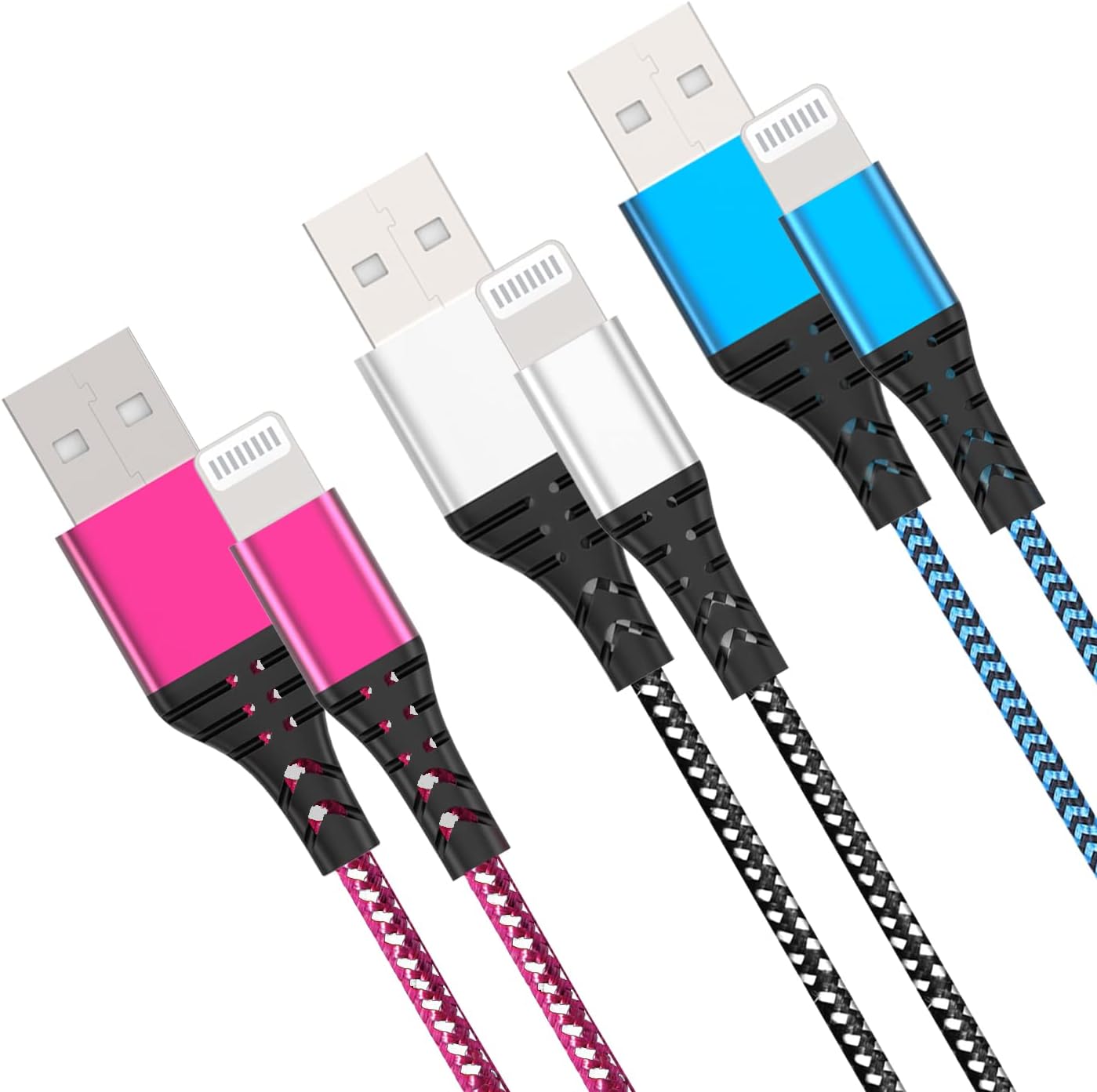 Lightning Cable,3Pack(3/6/6Ft) Nylon Braided 3A Fast Charging iPhone Charging Cable,Apple Charging Cable,Compatible with iPhone 14/13/12/11/Pro/Pro Max/XS/XR/8/7/6/5