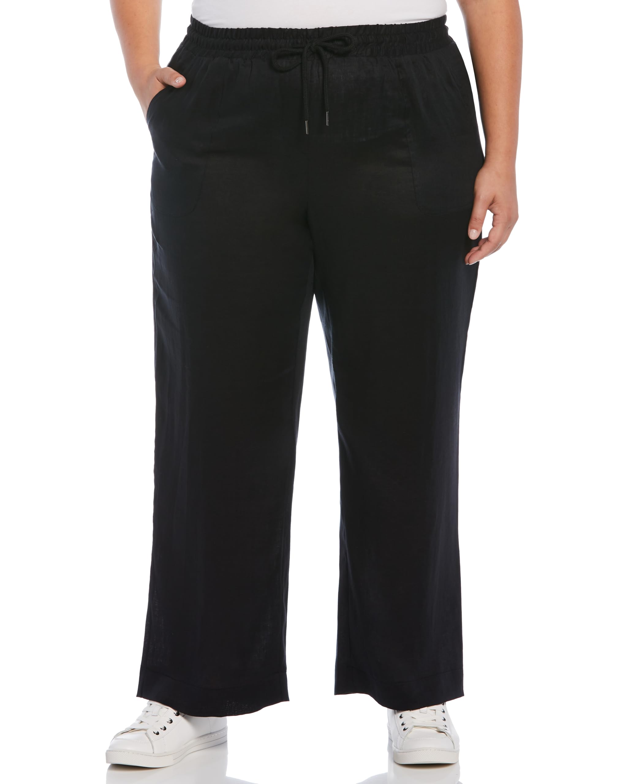 Rafaella Womens Wide Leg Drawstring Linen Pants