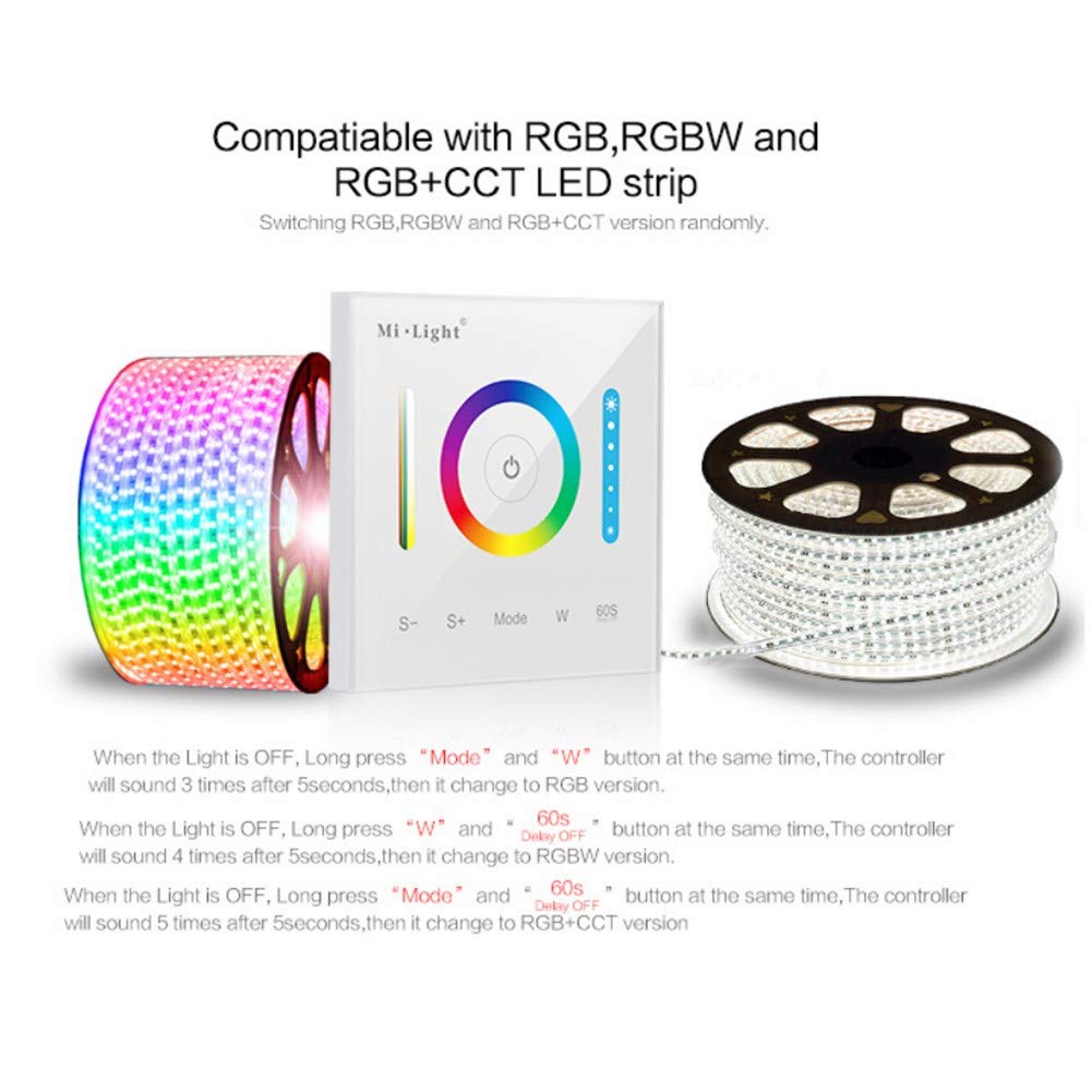 Zerodis Controlador de pared táctil montado en la pared para RGB/RGBW/RGB + CCT Cambio de color de la tira de luz LED con DC 12-24V