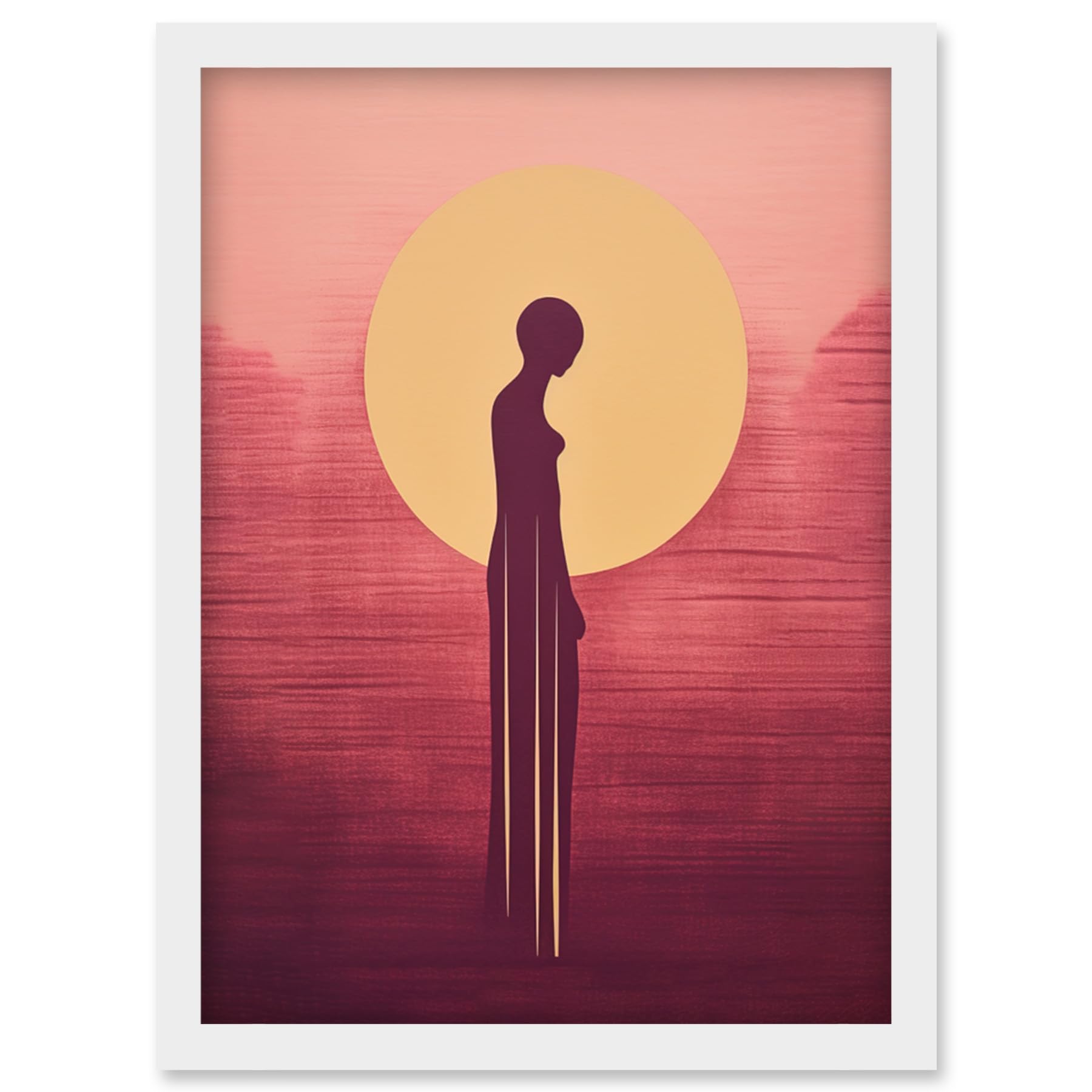 Artery8 Sunrise Solitude African Woman Silhouette Wall Art Print - Minimalist Plum Pink Gold Artwork - Framed A4