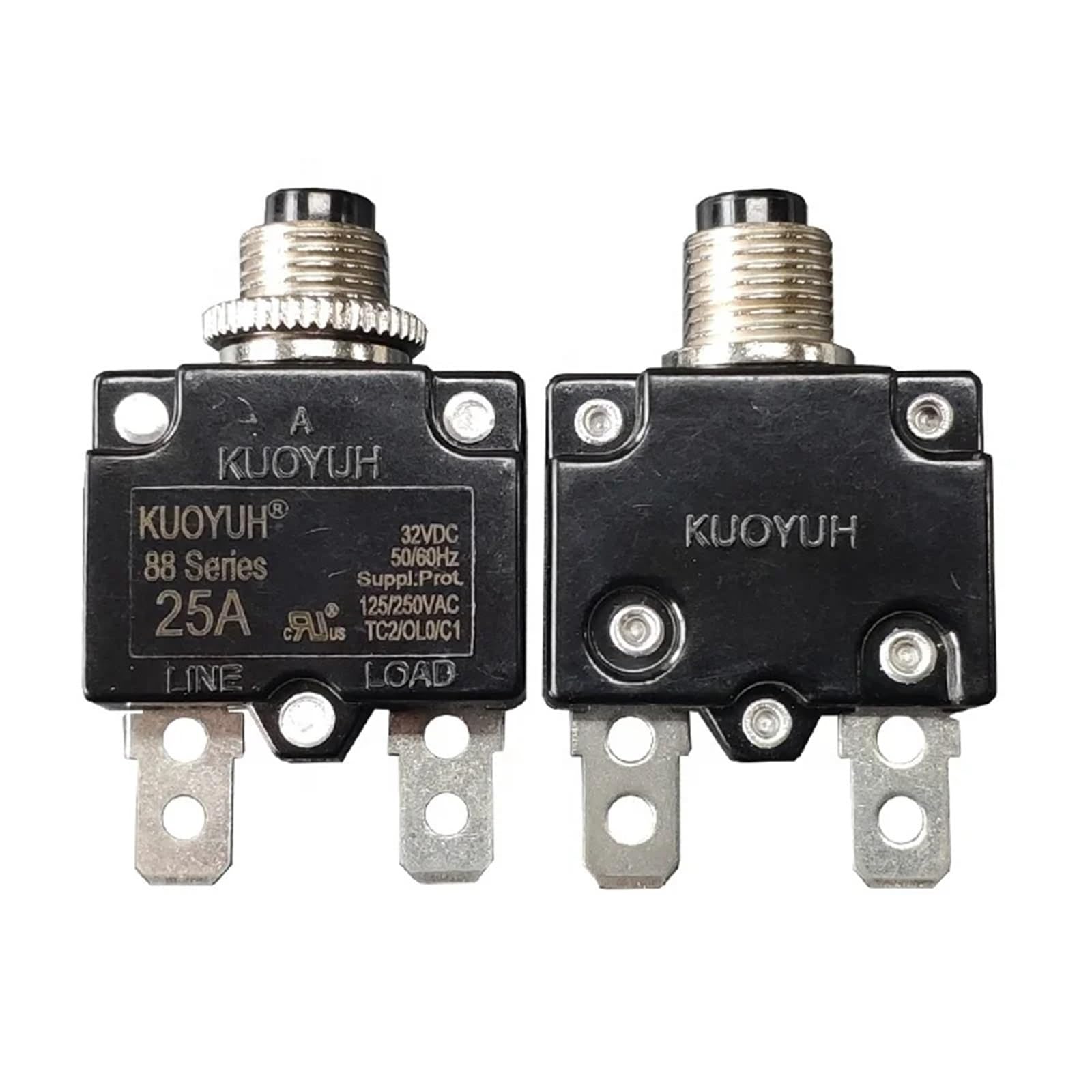 AVSBBYEPS 2pcs 88 Series 25A Straight PIN Metal Nut Mini Circuit Breaker Manual Reset Thermal Overload Protector Switch(25v)