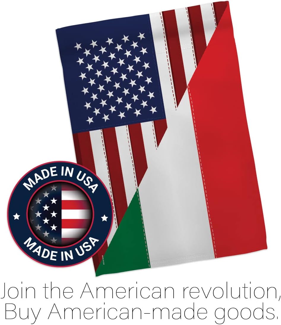 Breeze Decor US Italian Friendship Garden Flag Regional American Alliance World Country Particular Area House Banner Small Yard Double-Sided, 13"x18.5", Decorations Gifts Made in USA