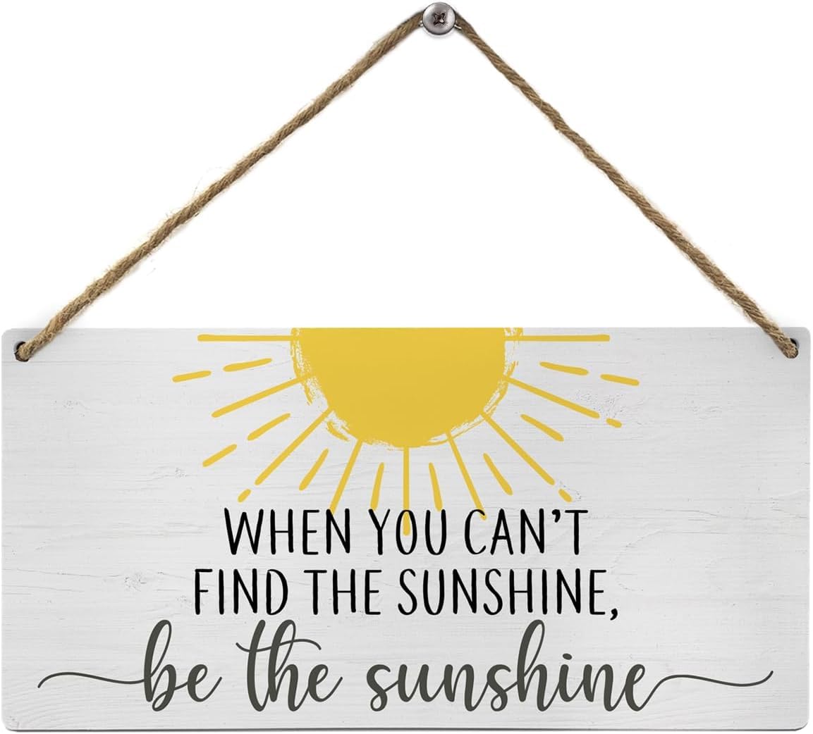 Pibonto Women's Wall Art 6X12 Inch When You Can't Find The Sunshine Be The Sunshine Wall Hanging Tags,Inspirational Quotes Wooden Hanging Sign,Summer Wooden Tag Wall Decor For Living Room Bedroom