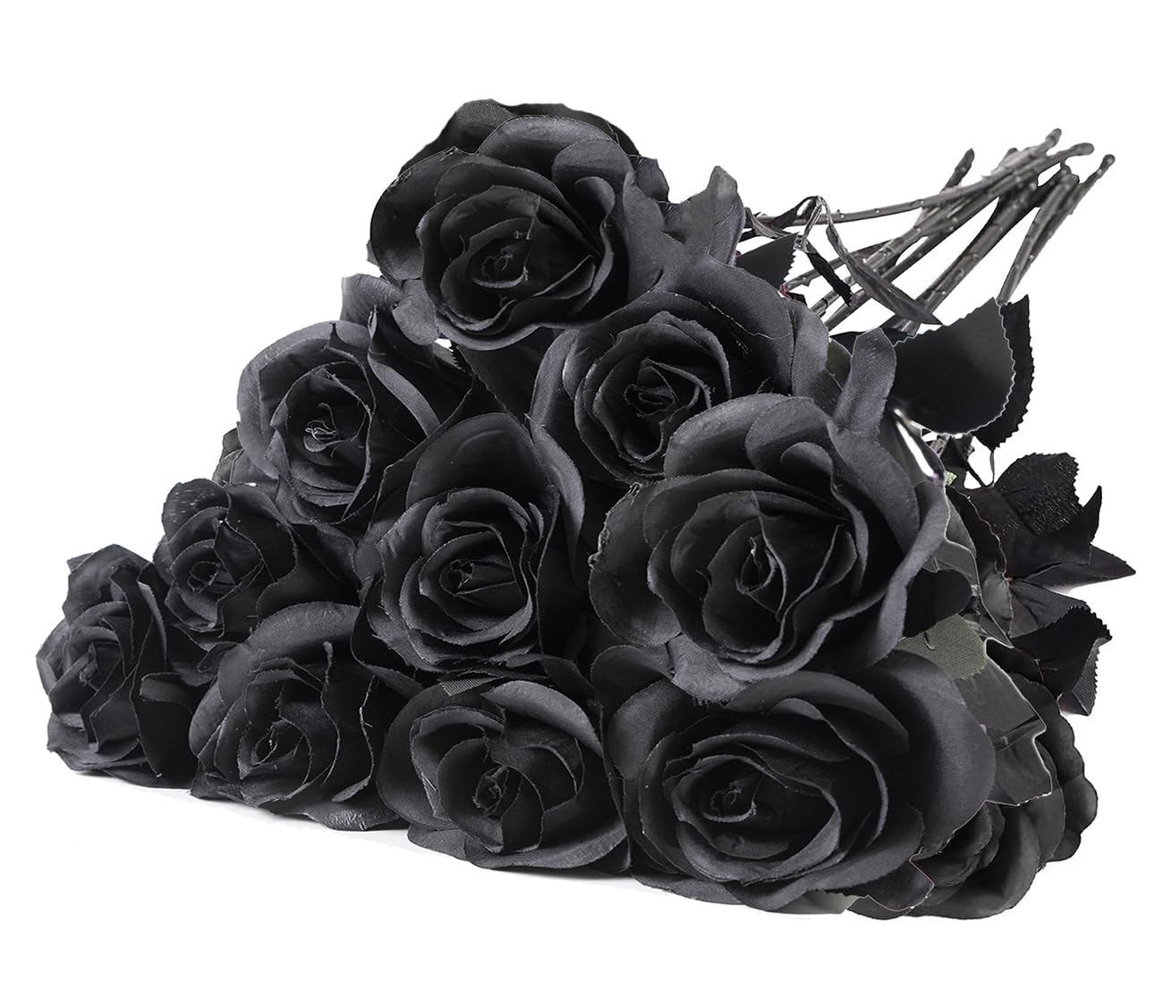 Uhky 10 Pcs Artificial Roses Silk Flowers Fake Single Stem Blooming Rose Bridal Bouqets For Halloween Wedding Home Party Decoration (Black)