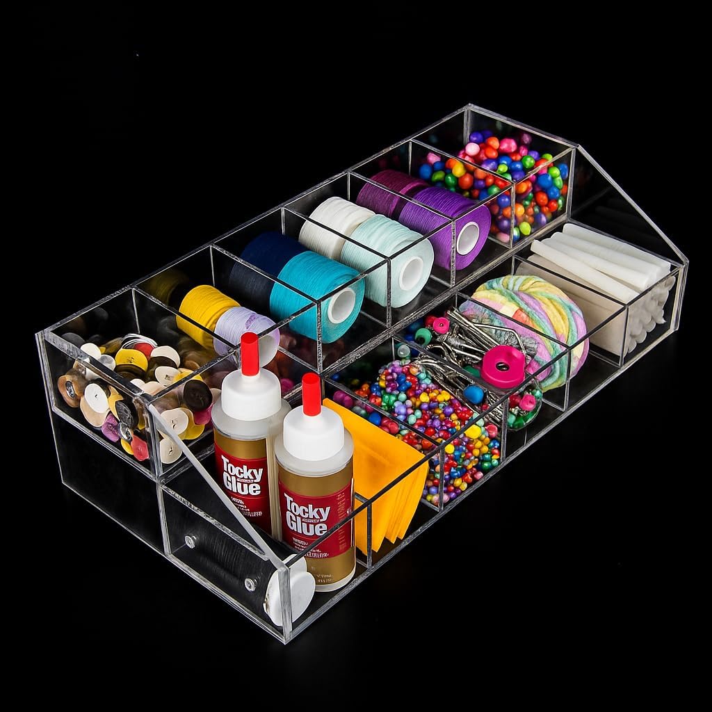 888 Display, USA - Clear Acrylic 2 Tiered Organizer with 12 Compartments – Multi-Level Storage Display Rack for Office, Craft, Tea, or Beauty Supplies – Organizer for Home or Professional Use