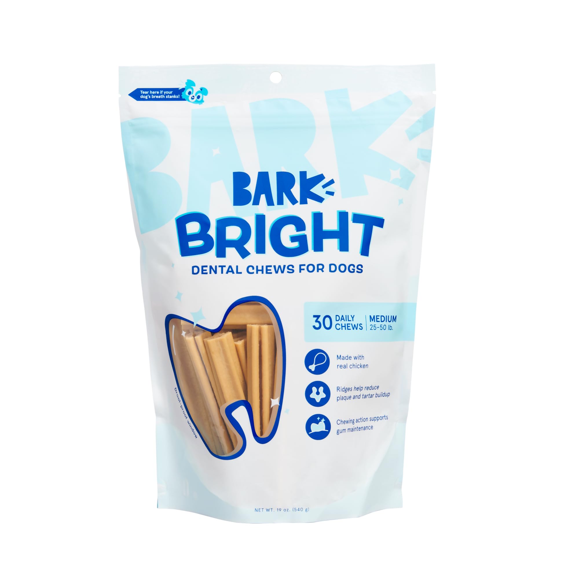 Bright Original Dog Dental Chew Sticks Plaque and Tartar Cleaning, Medium Breeds (30 Chews)
